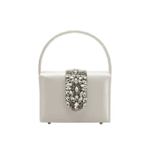 Liliana white satin jeweled crossbody bag
