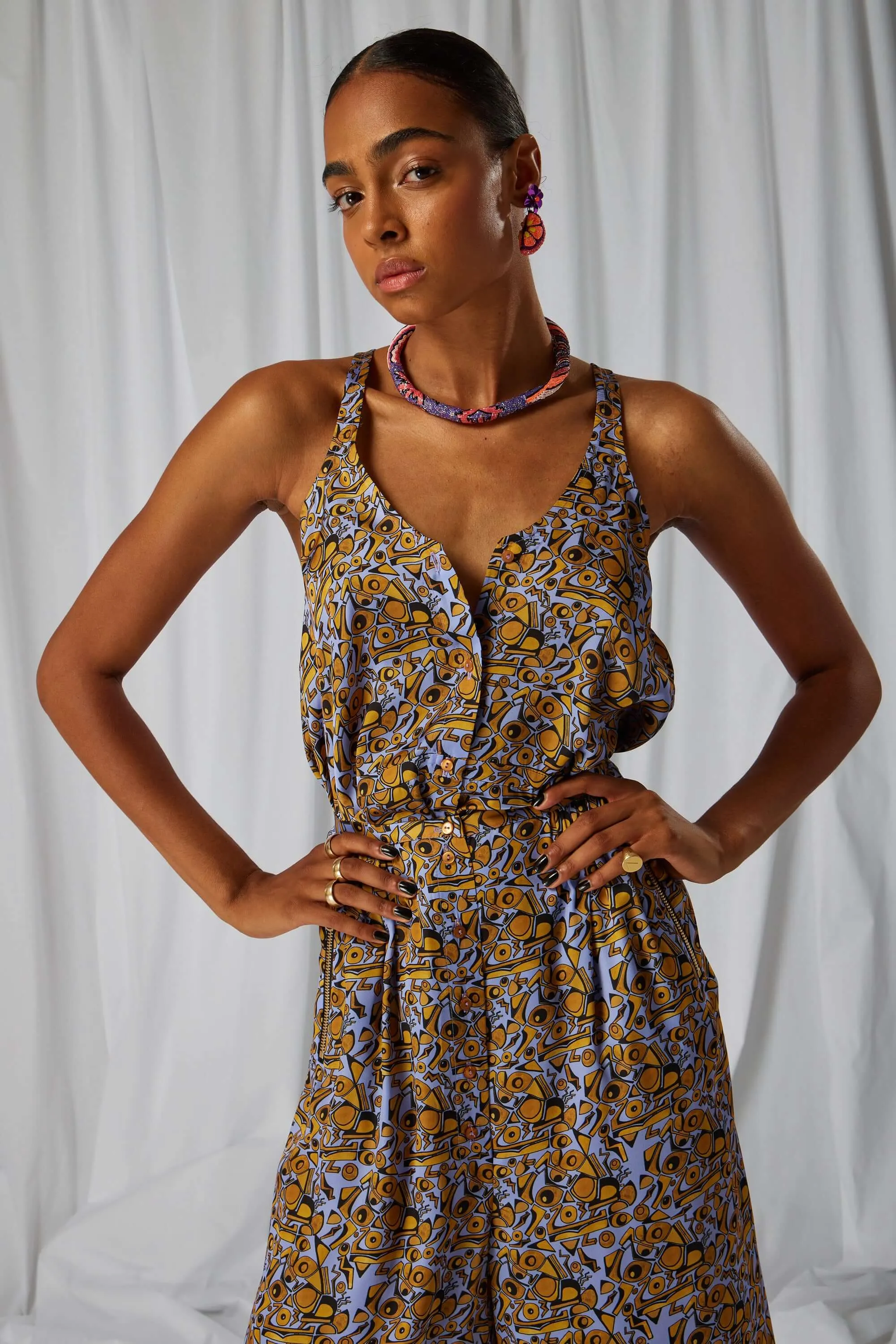 Long Java top in Art Deco Factory print