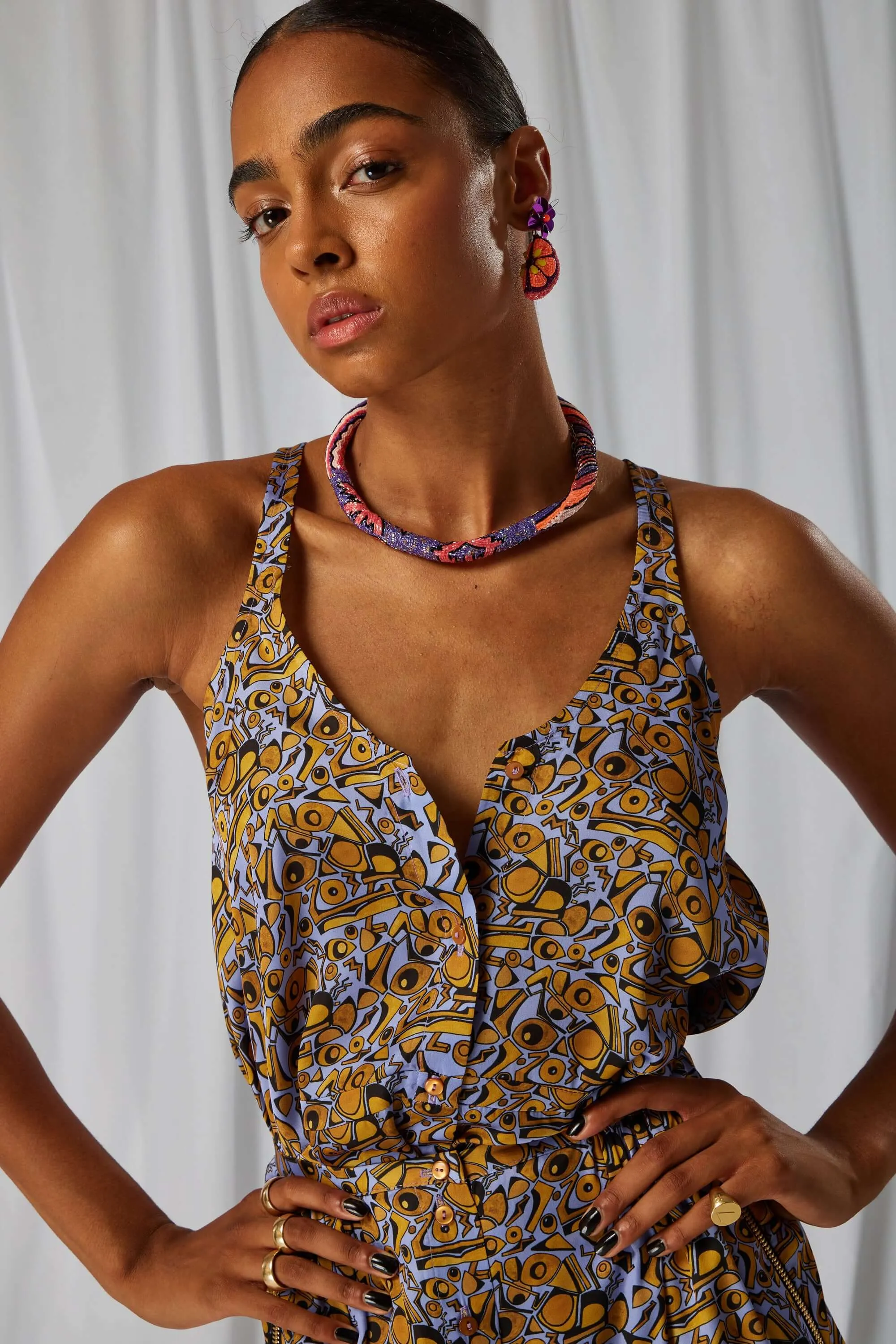 Long Java top in Art Deco Factory print