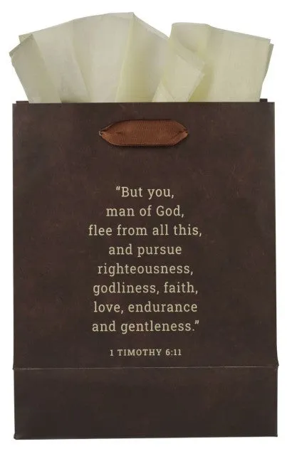 Man of God Brown Medium Gift Bag - 1 Timothy 6:11