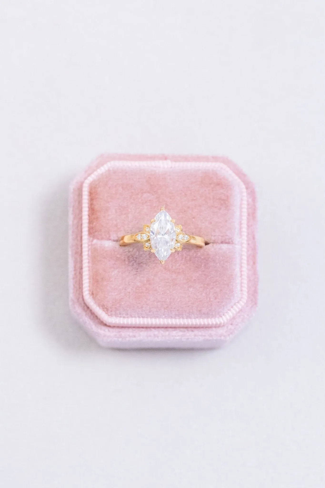 Marquise Moissanite Floral Accents Engagement Ring