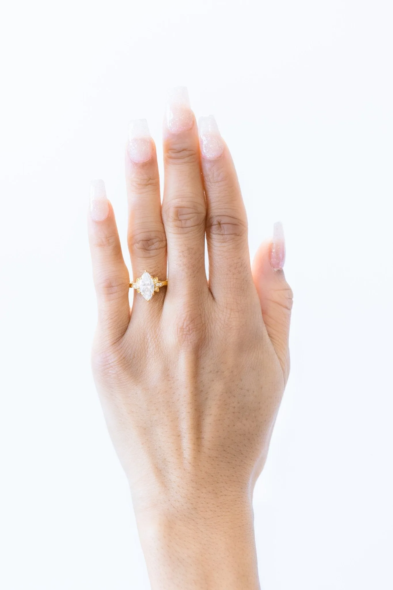 Marquise Moissanite Floral Accents Engagement Ring