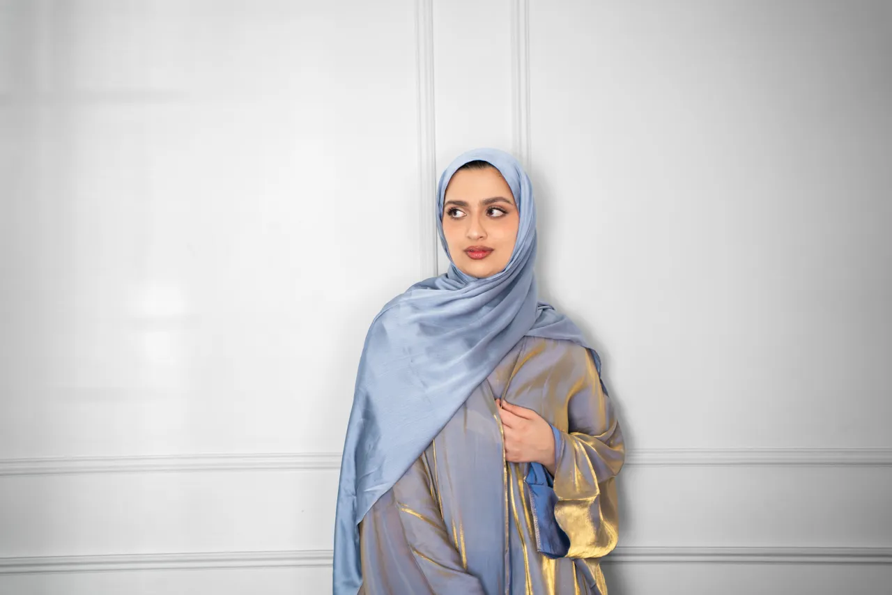 Metallic Open Abaya - Grey