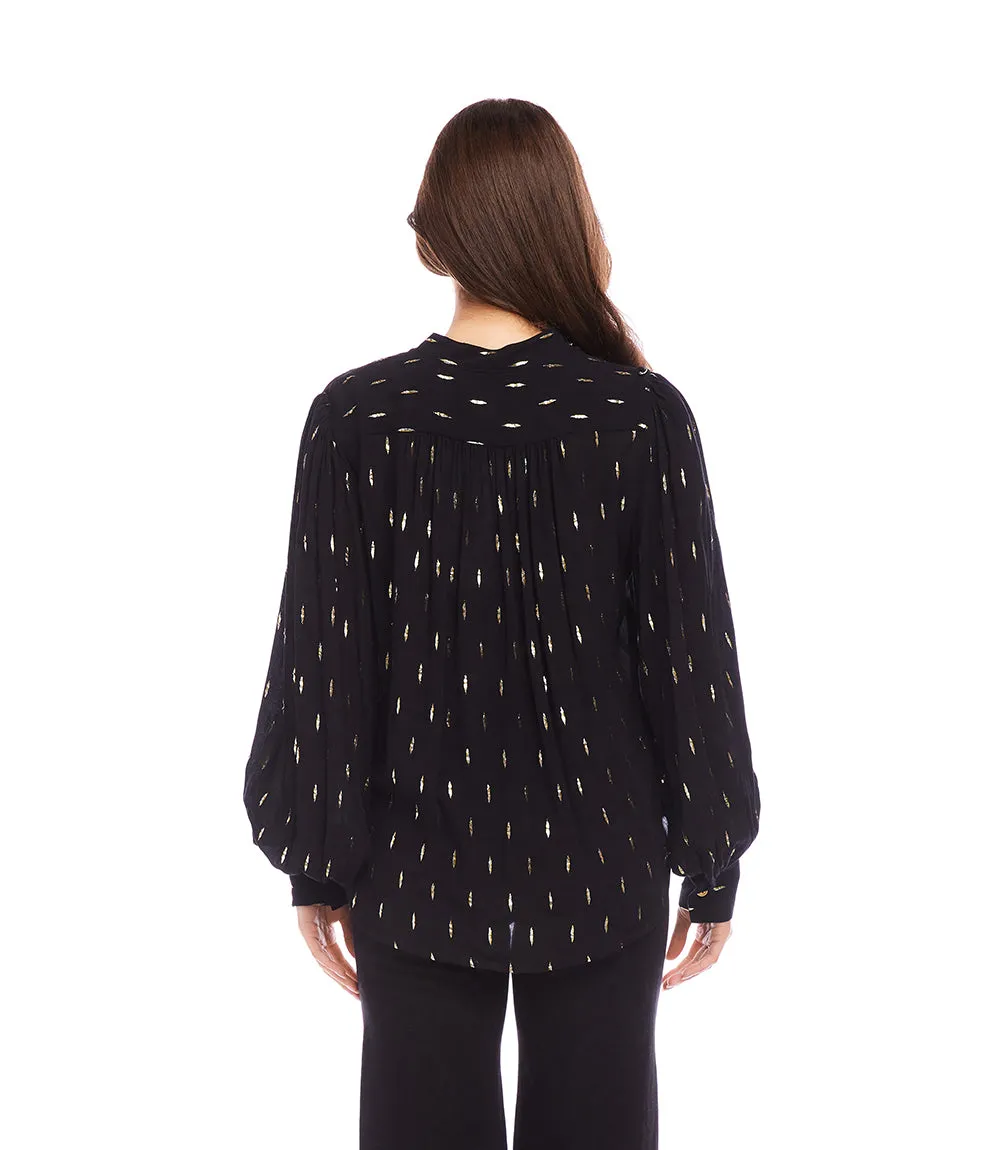 Metallic Shirred Sleeve Top
