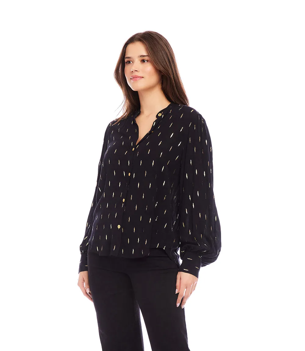 Metallic Shirred Sleeve Top