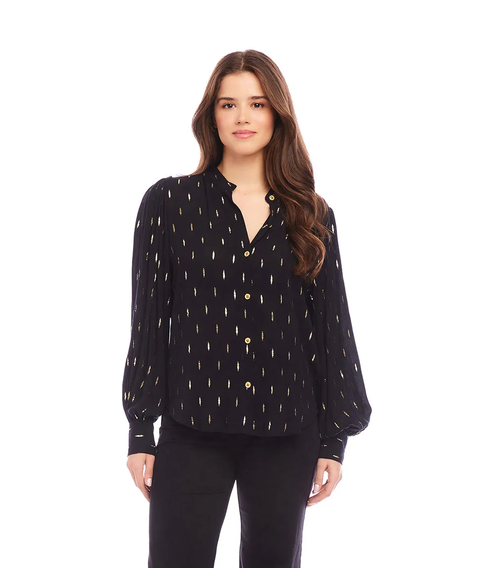 Metallic Shirred Sleeve Top