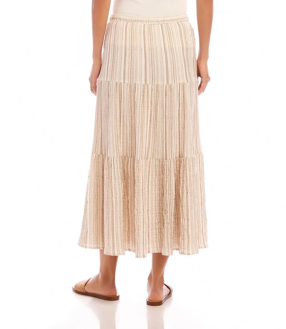 Metallic Stripe Tiered Midi Skirt