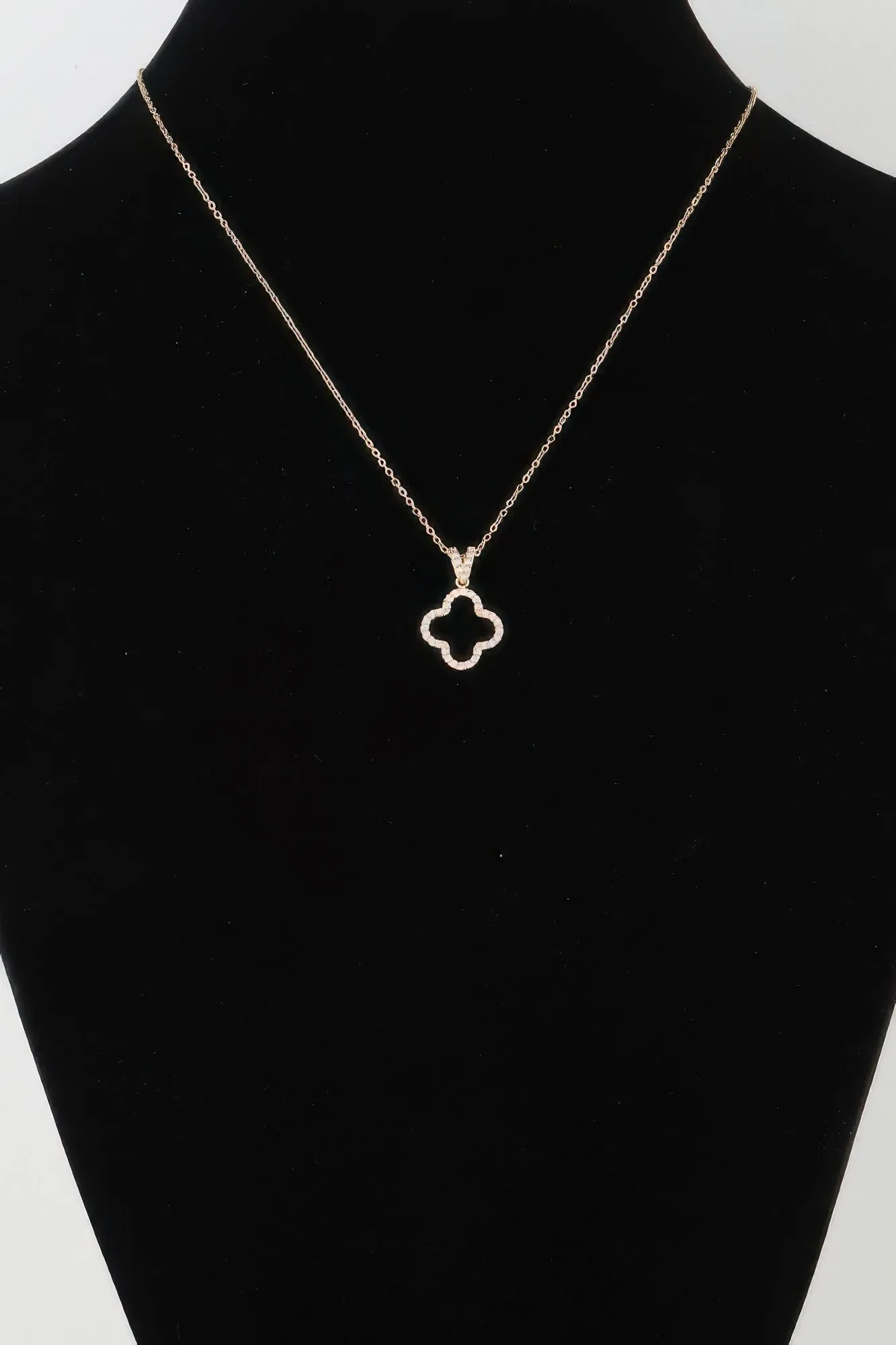 Modest Jeweled Clover Pendant Necklace