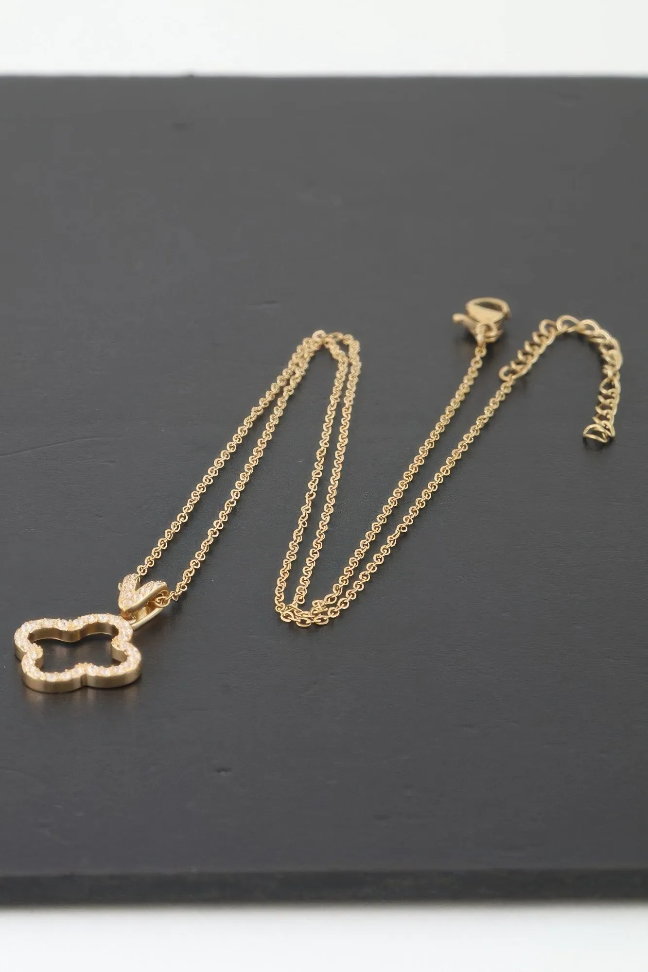 Modest Jeweled Clover Pendant Necklace