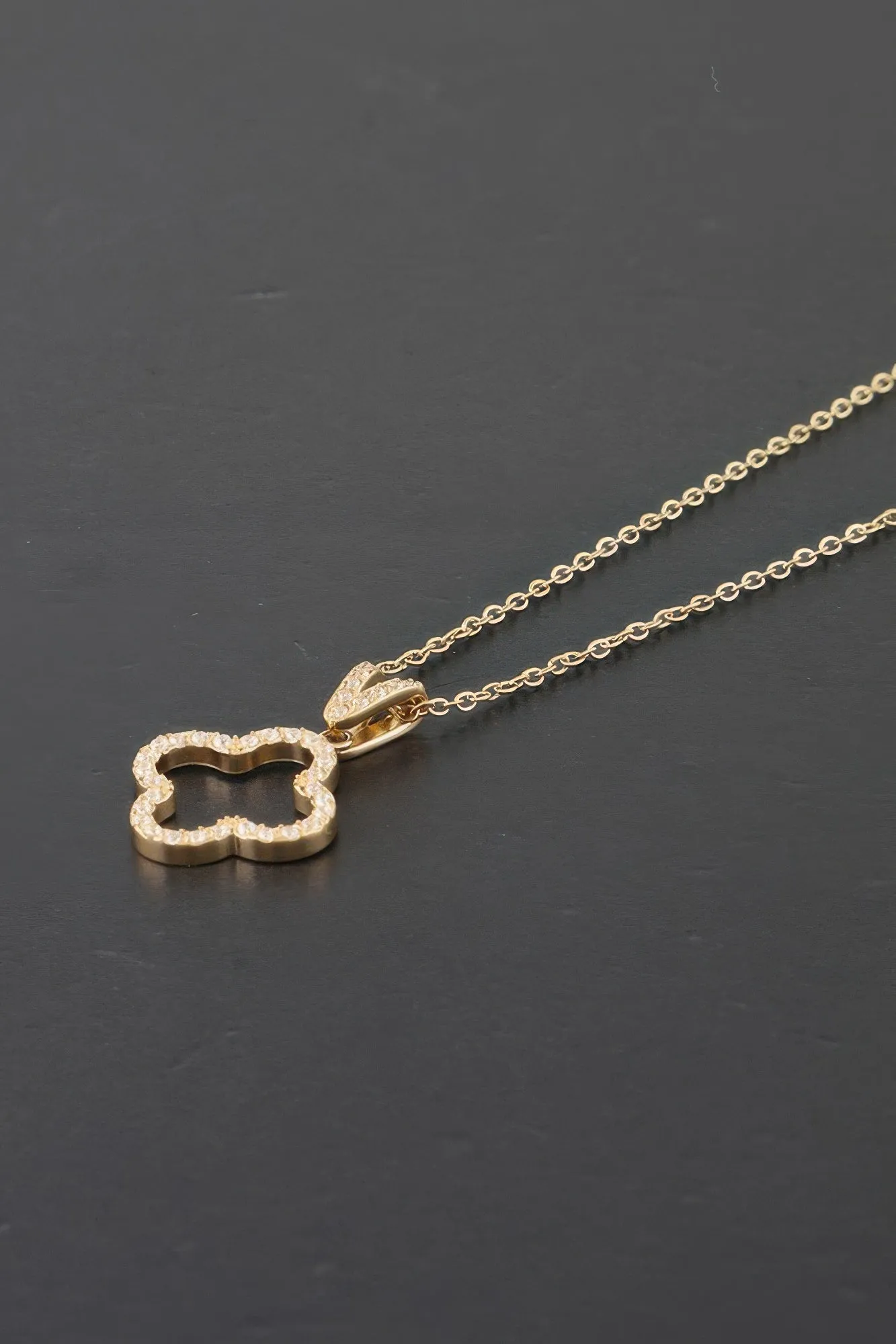 Modest Jeweled Clover Pendant Necklace