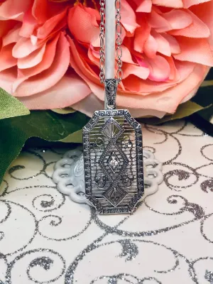 Moissanite Pendant, Art Deco Inspired Vintage Revival Jewelry #P357