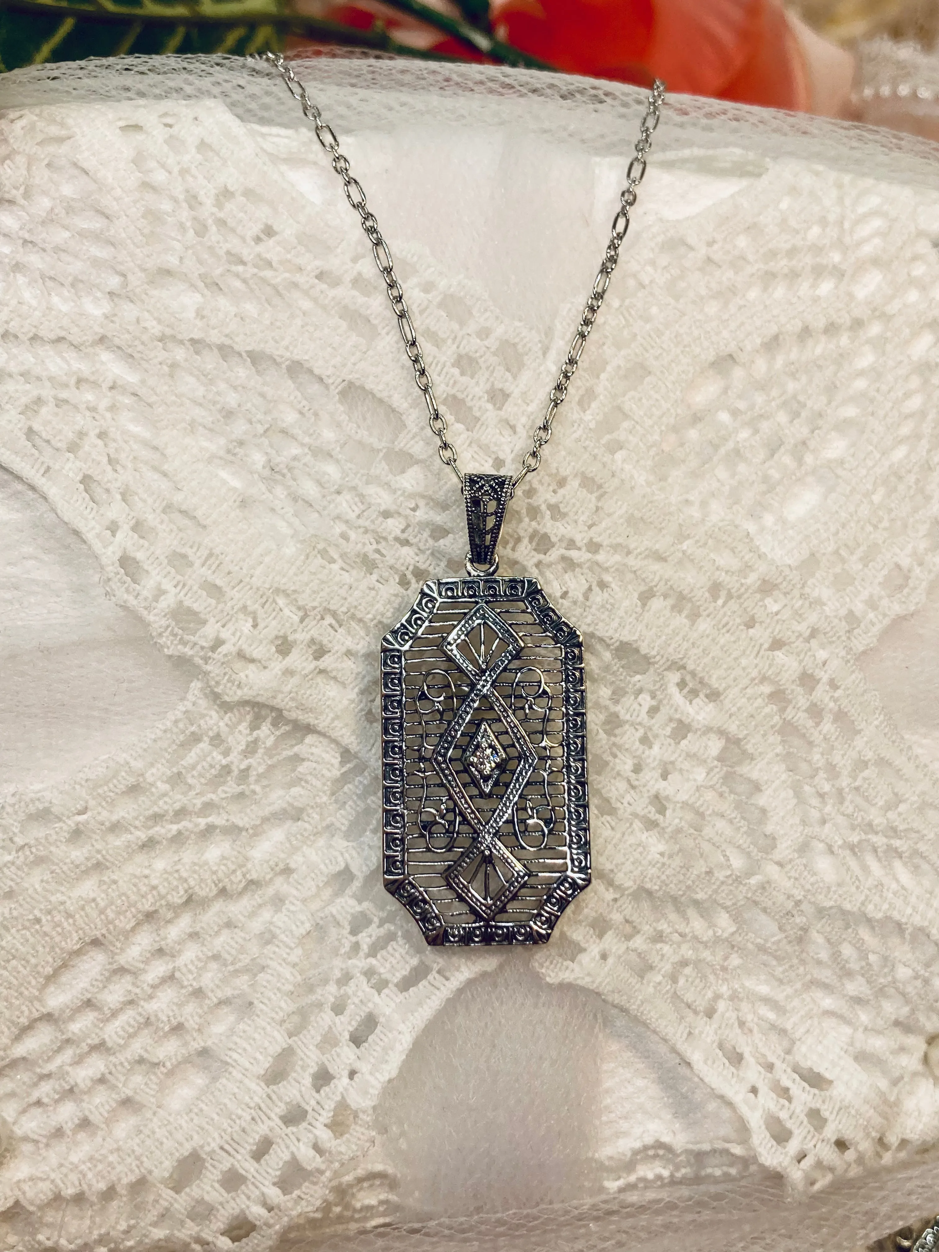 Moissanite Pendant, Art Deco Inspired Vintage Revival Jewelry #P357