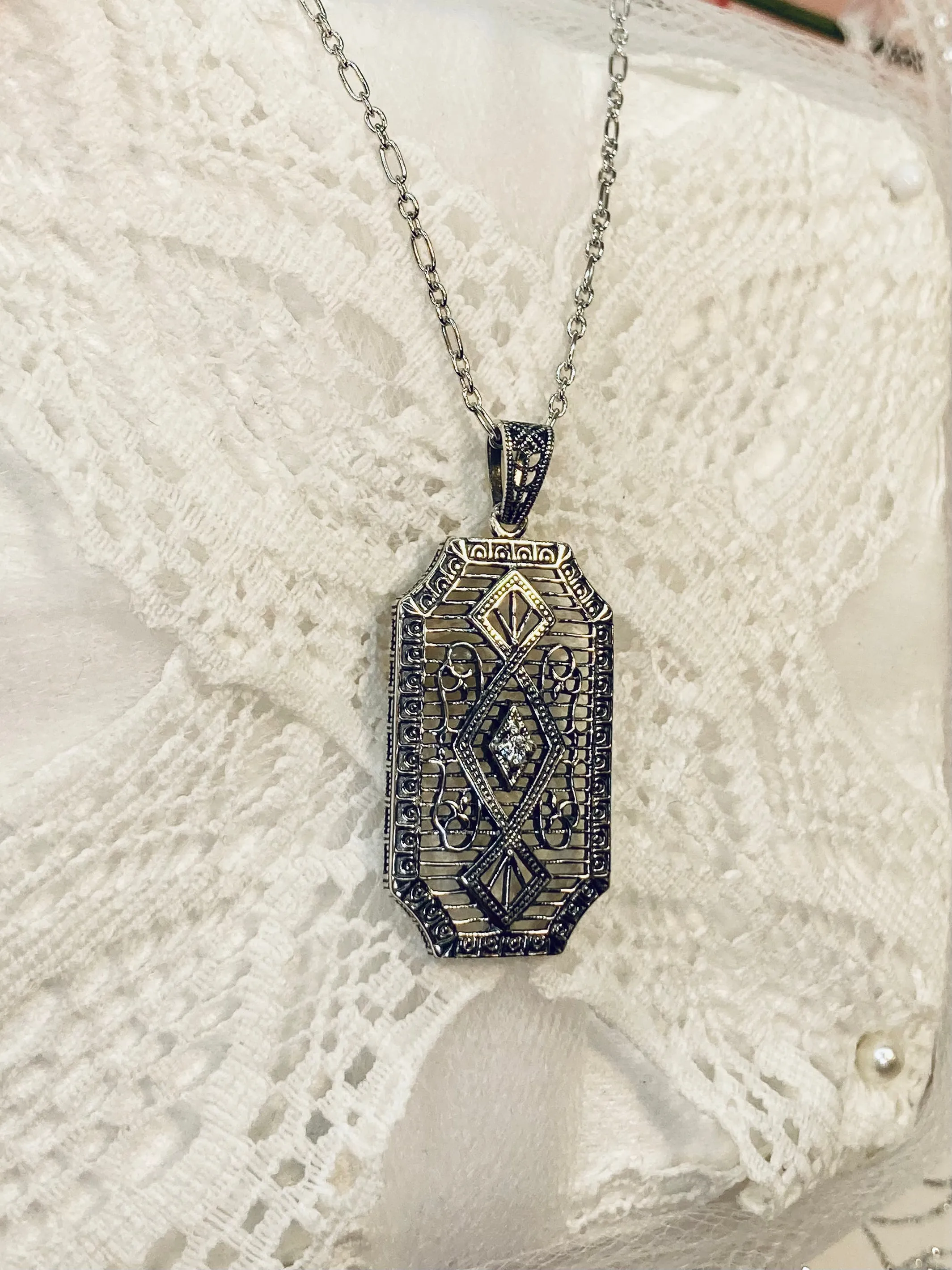 Moissanite Pendant, Art Deco Inspired Vintage Revival Jewelry #P357
