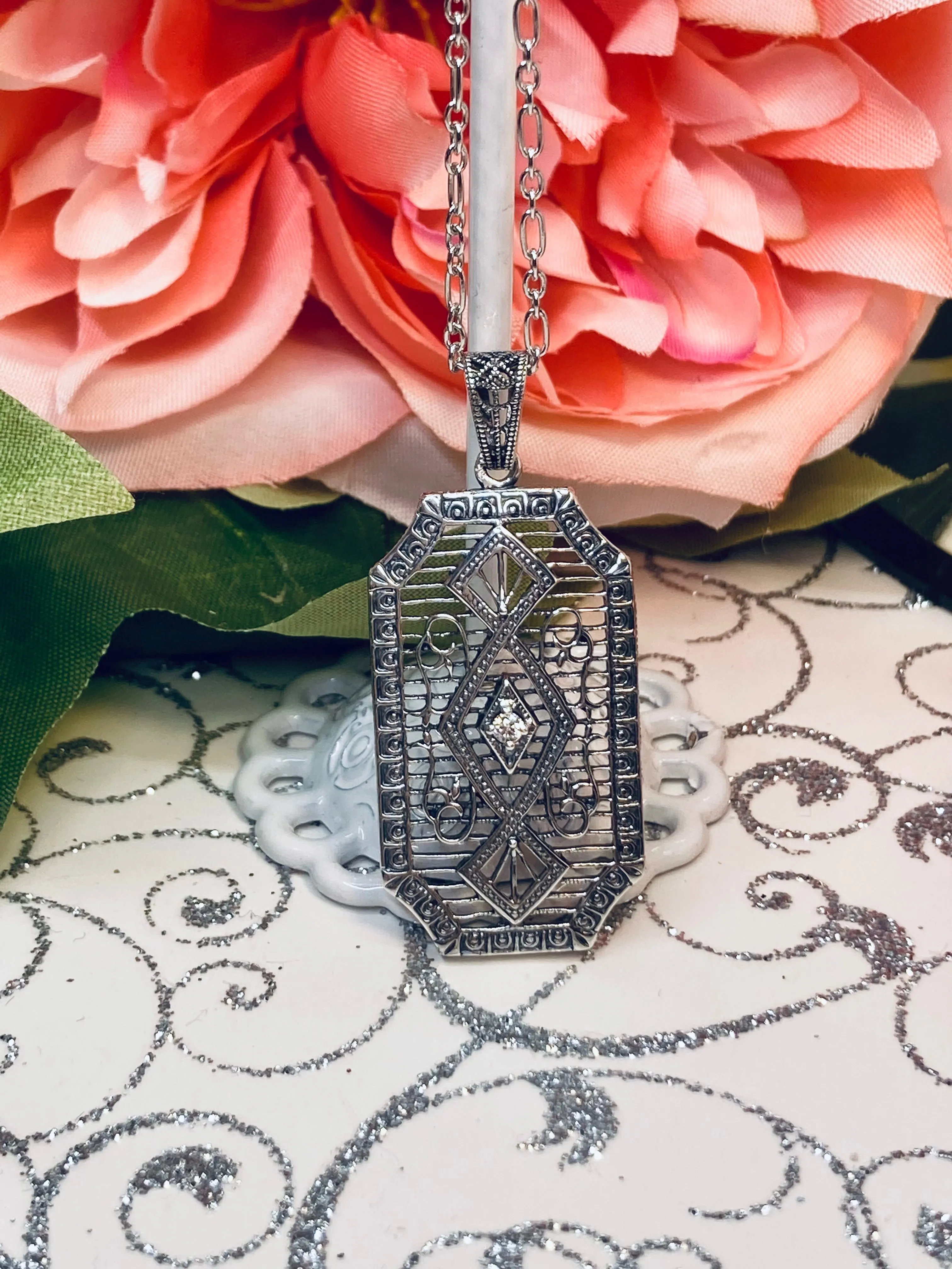 Moissanite Pendant, Art Deco Inspired Vintage Revival Jewelry #P357