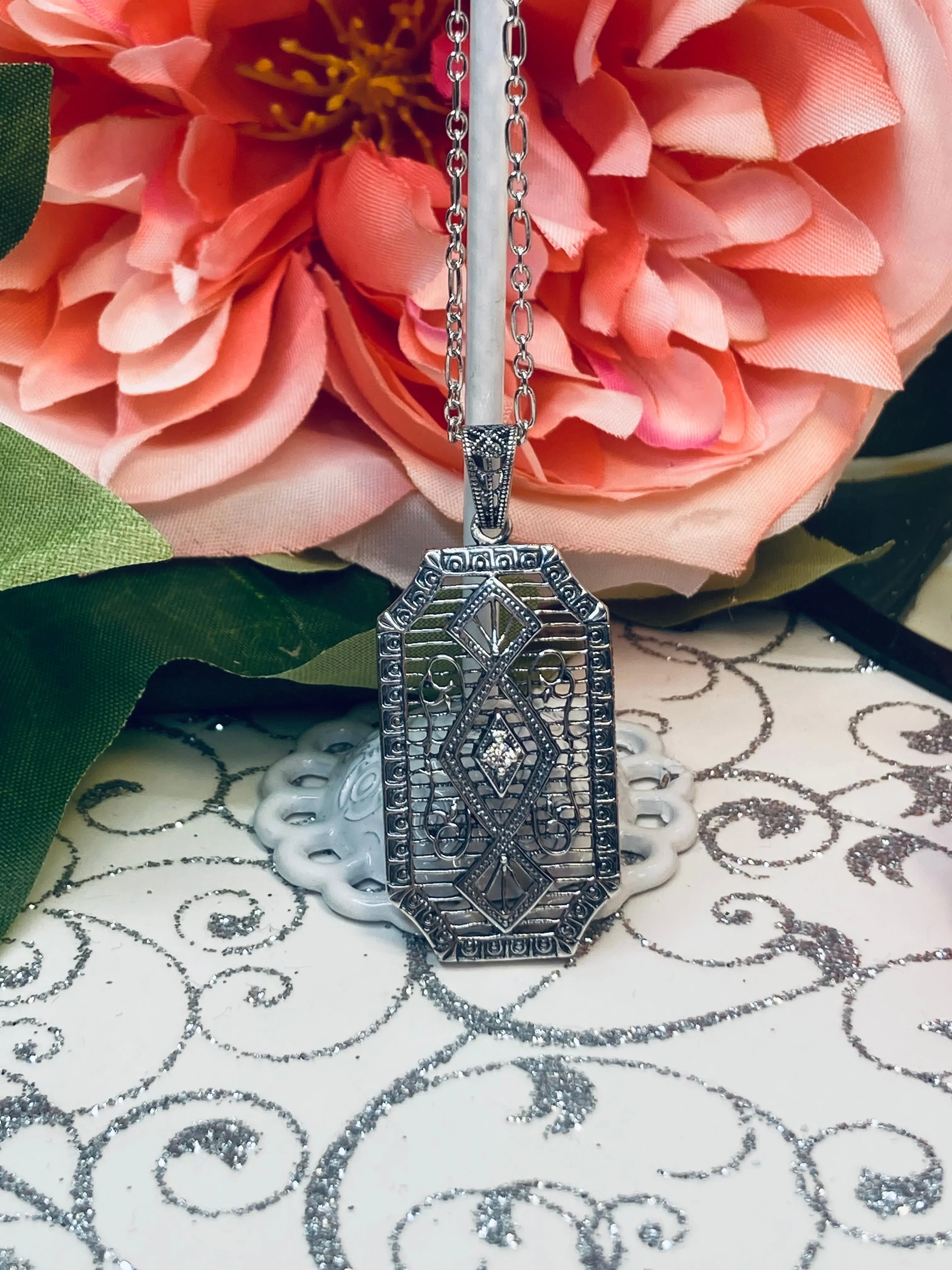 Moissanite Pendant, Art Deco Inspired Vintage Revival Jewelry #P357