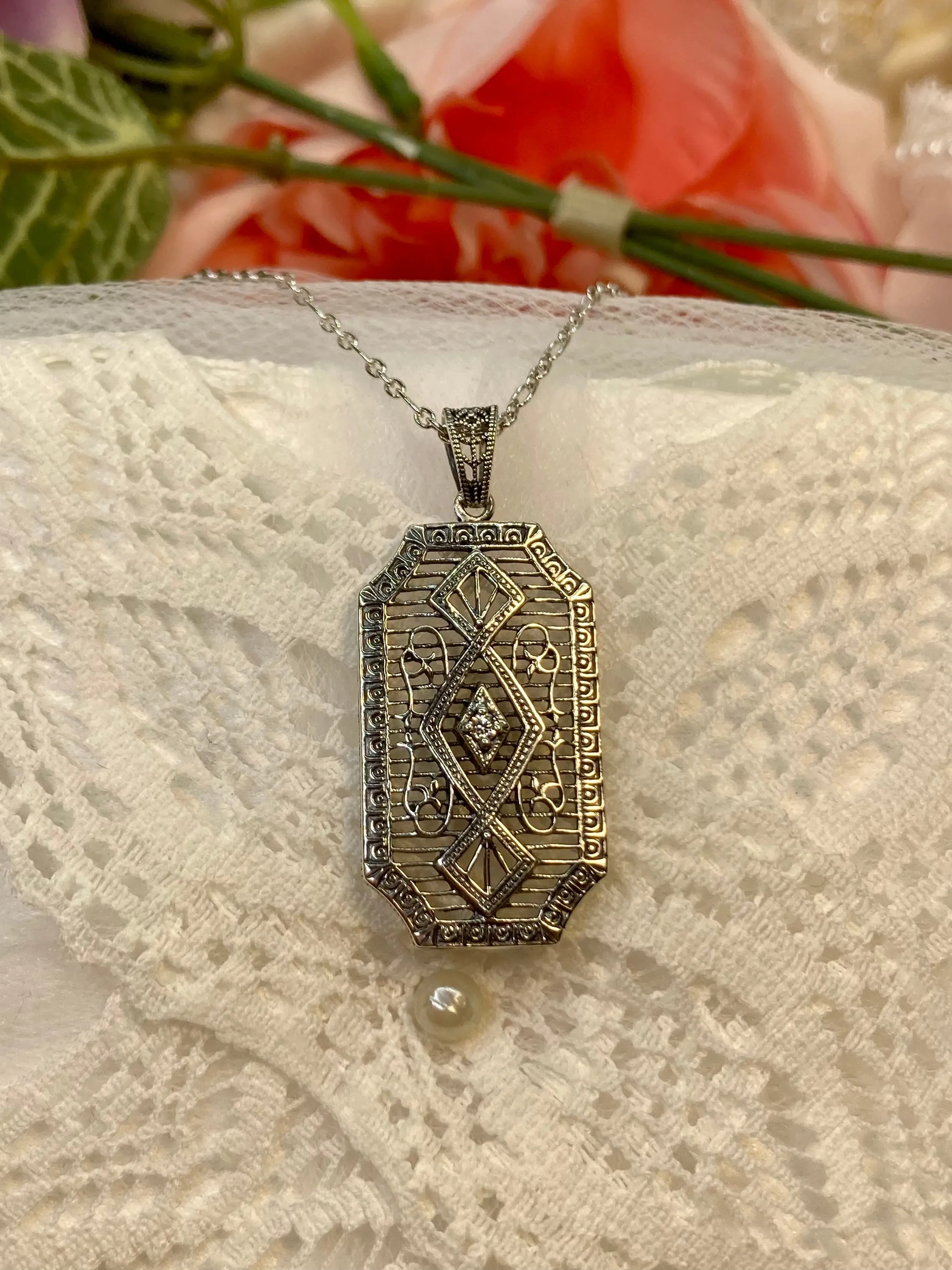 Moissanite Pendant, Art Deco Inspired Vintage Revival Jewelry #P357
