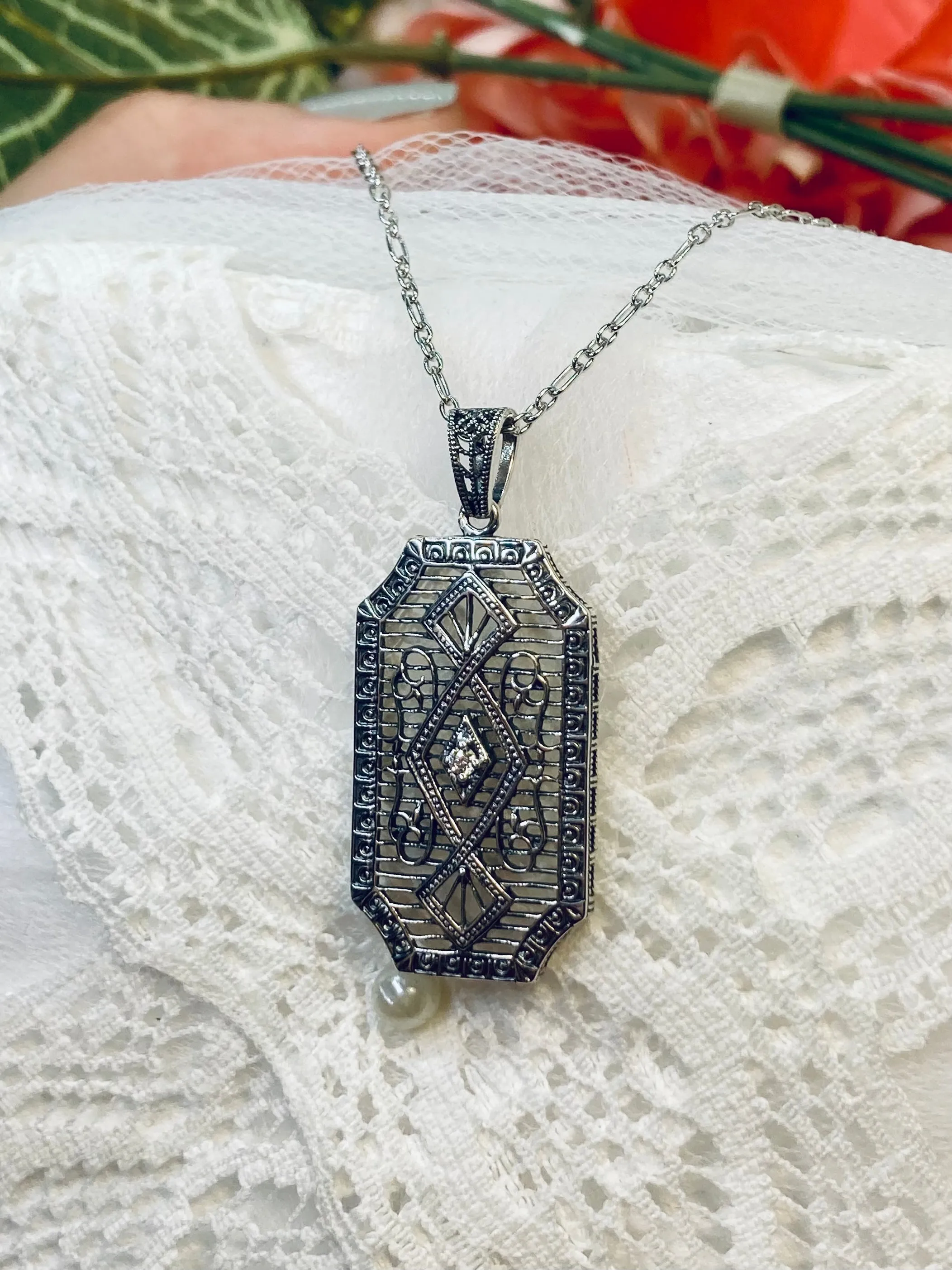 Moissanite Pendant, Art Deco Inspired Vintage Revival Jewelry #P357