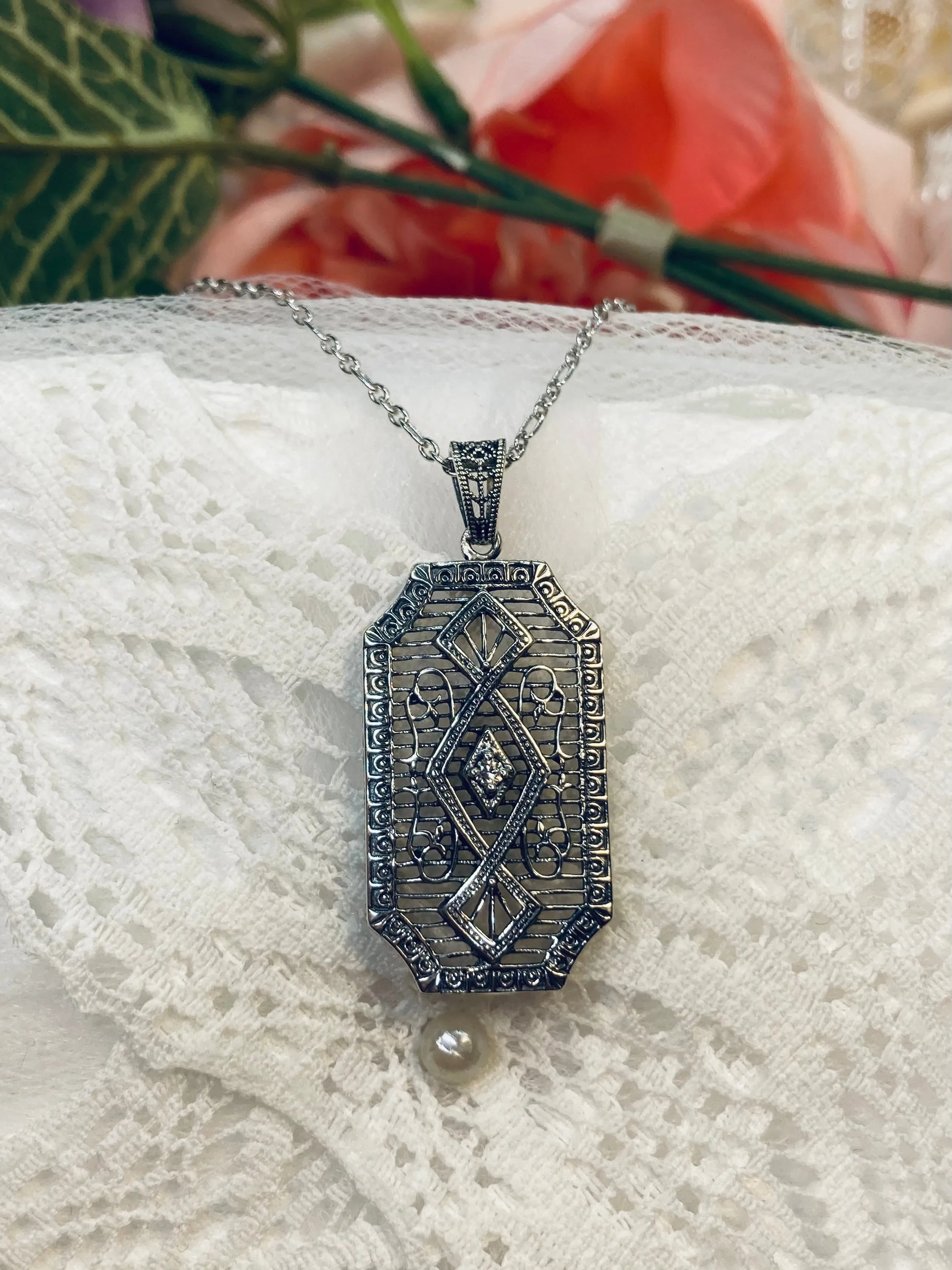 Moissanite Pendant, Art Deco Inspired Vintage Revival Jewelry #P357