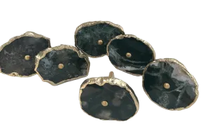 Moss Green Agate Cabinet Door Pull Handle - Set of 6