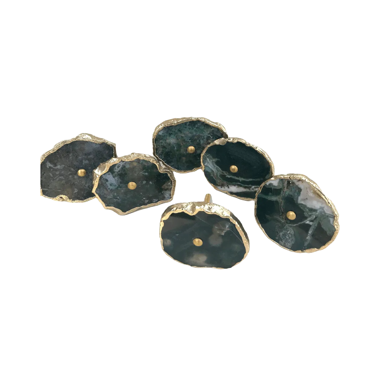 Moss Green Agate Cabinet Door Pull Handle - Set of 6