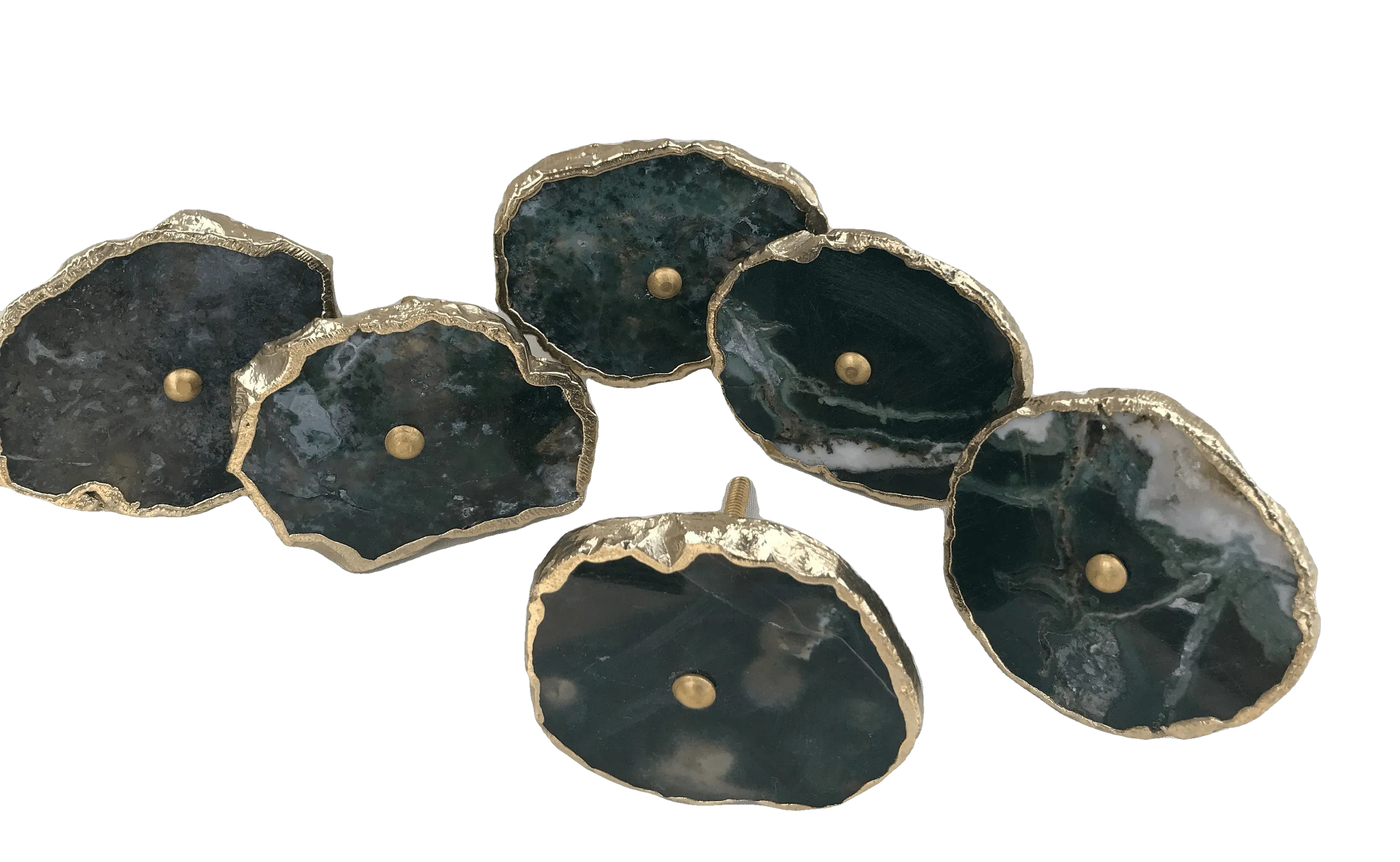 Moss Green Agate Cabinet Door Pull Handle - Set of 6