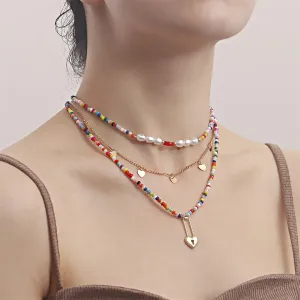 Multicolor Howlite & Pearl 18K Gold-Plated Heart Pendant Necklace Set