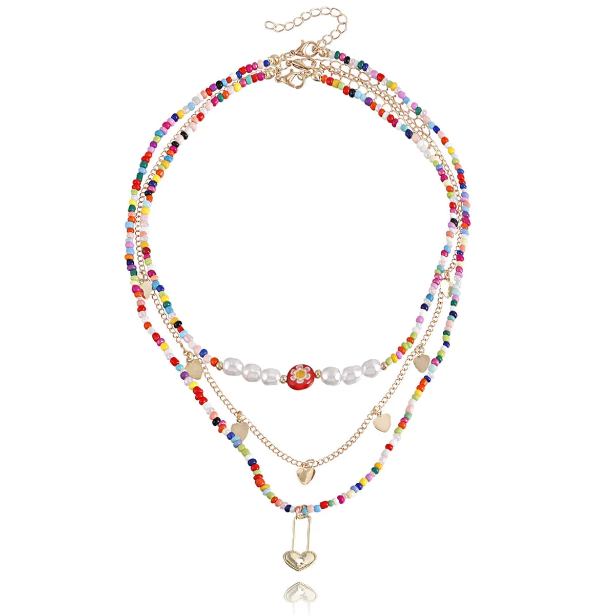 Multicolor Howlite & Pearl 18K Gold-Plated Heart Pendant Necklace Set