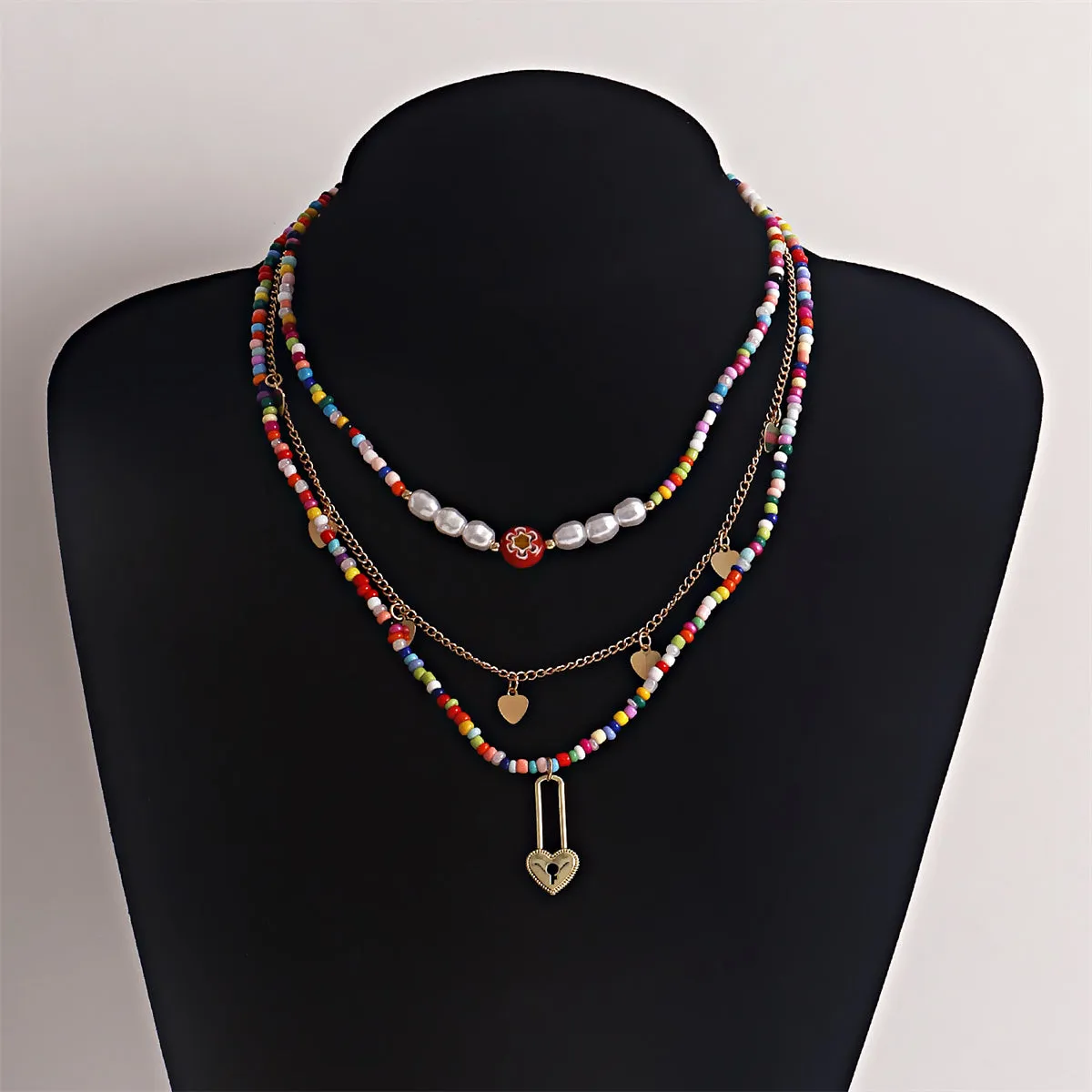 Multicolor Howlite & Pearl 18K Gold-Plated Heart Pendant Necklace Set