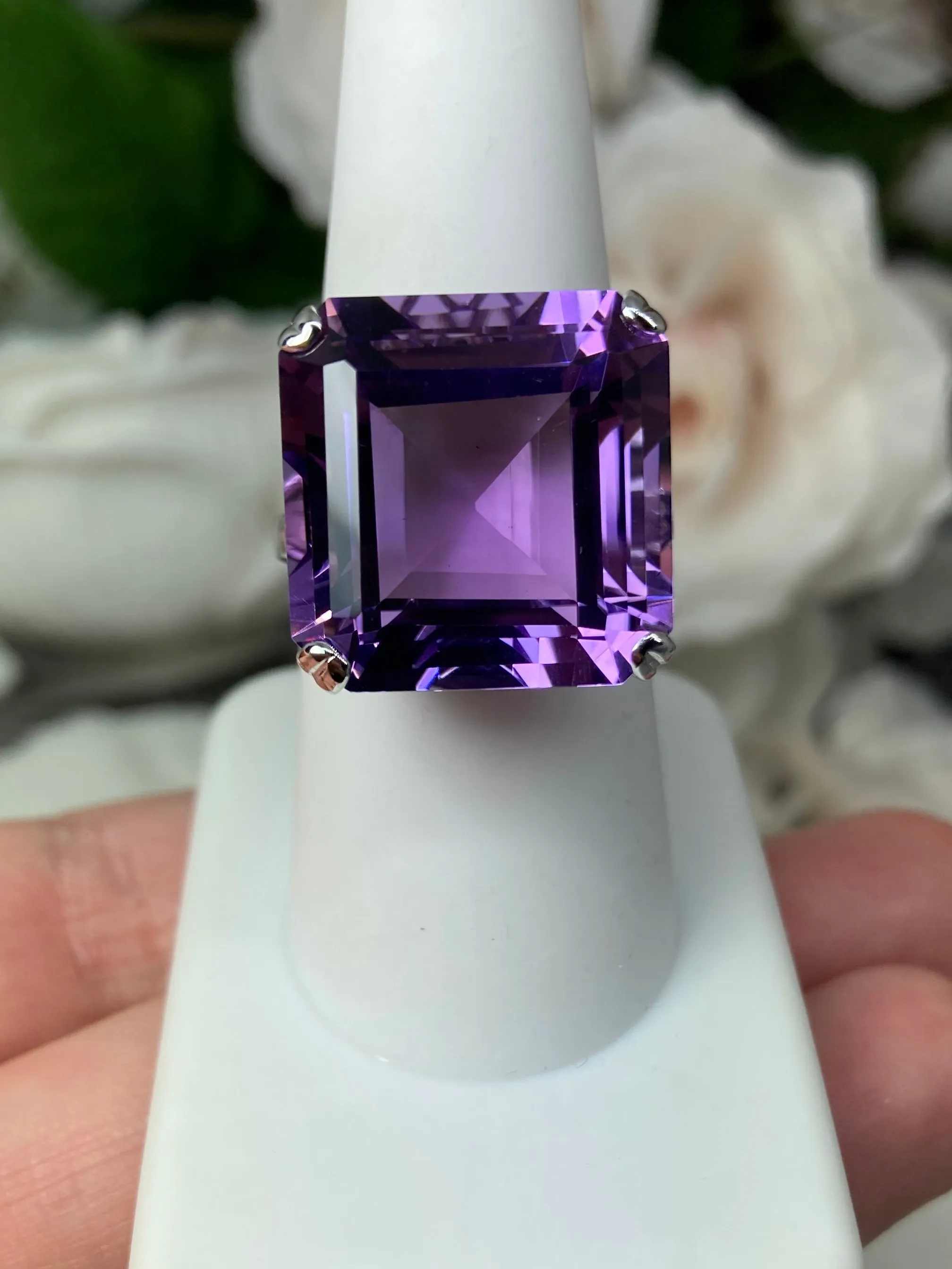 Natural Amethyst Ring, 20ct Big Huge Square Gem, Vintage Jewelry #D1