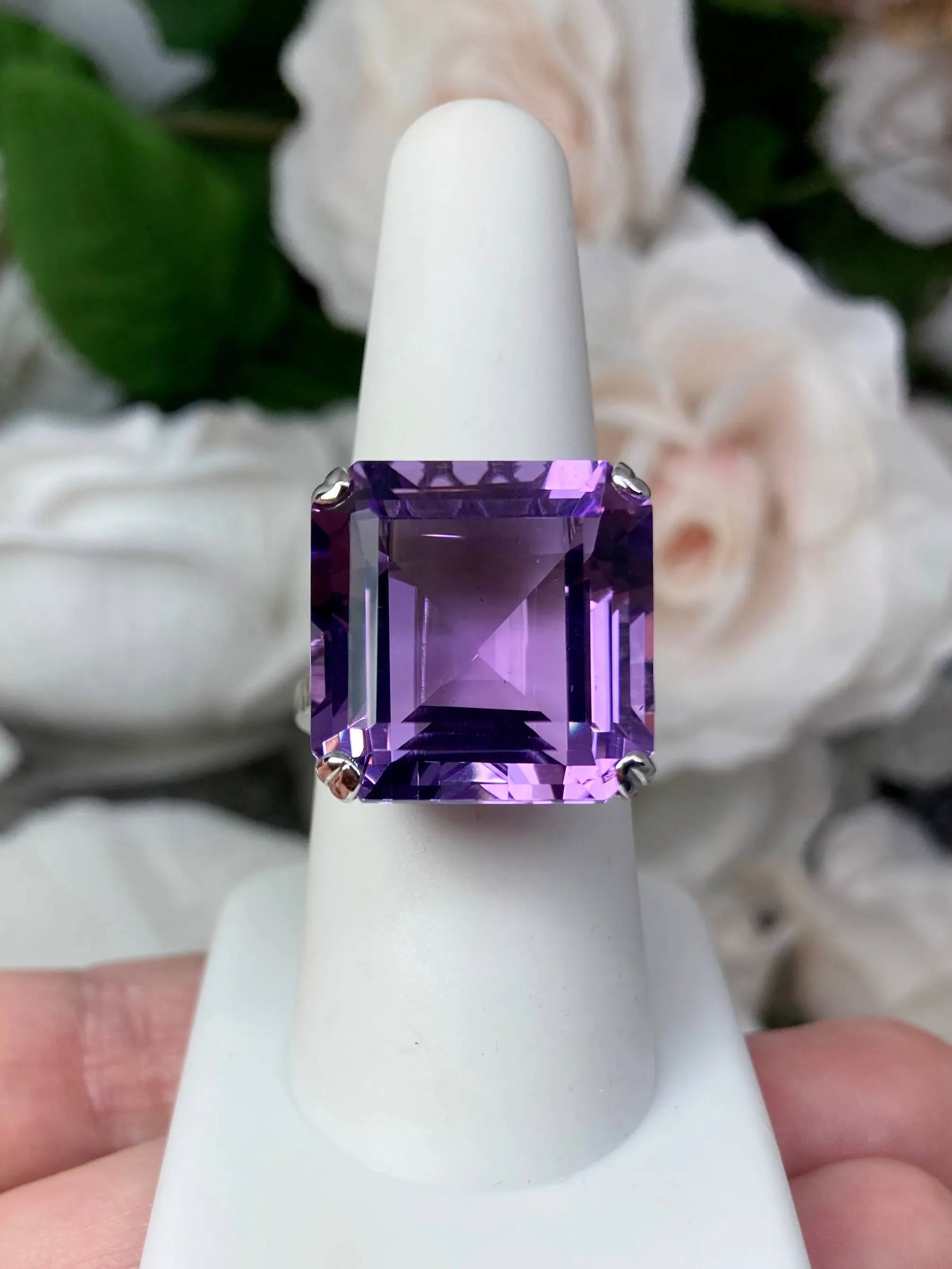 Natural Amethyst Ring, 20ct Big Huge Square Gem, Vintage Jewelry #D1