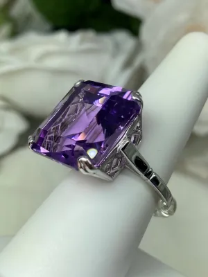 Natural Amethyst Ring, 20ct Big Huge Square Gem, Vintage Jewelry #D1