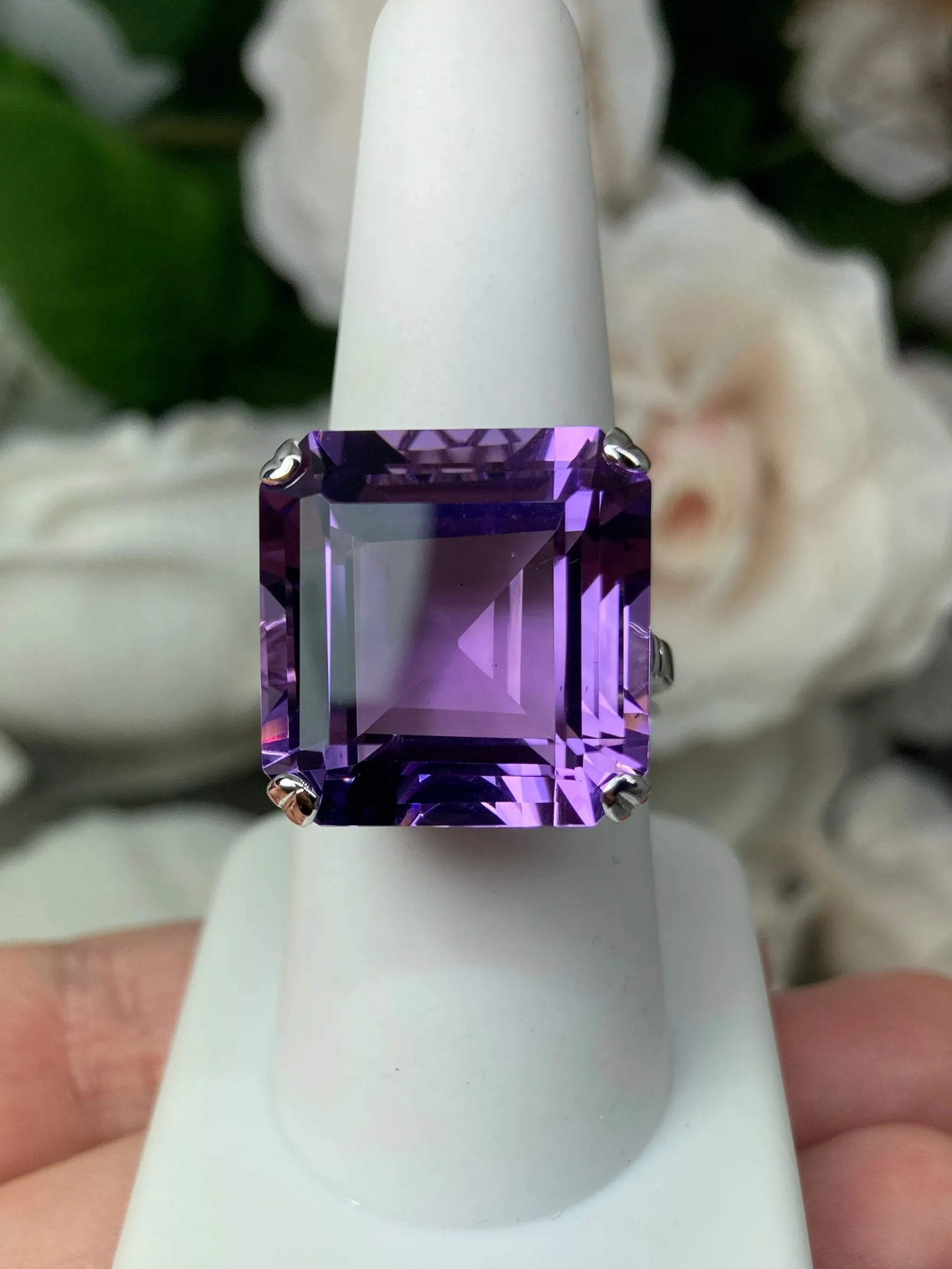 Natural Amethyst Ring, 20ct Big Huge Square Gem, Vintage Jewelry #D1