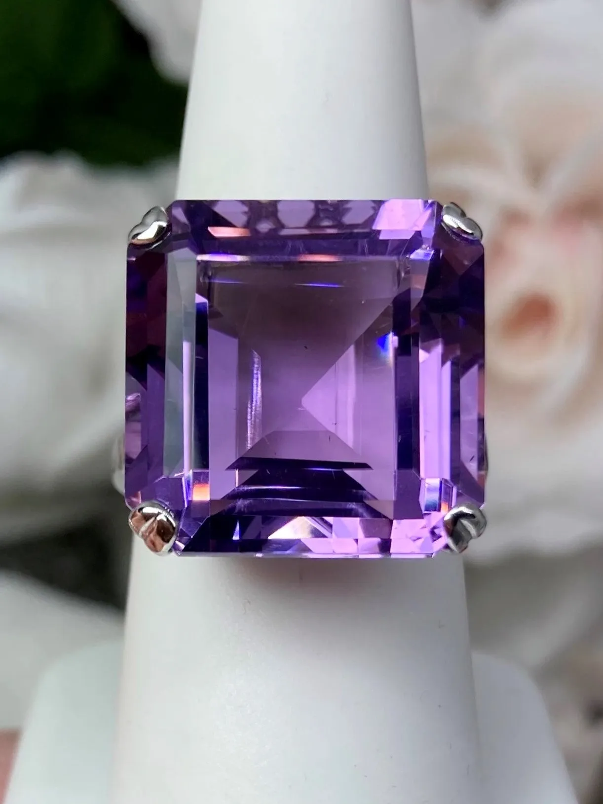 Natural Amethyst Ring, 20ct Big Huge Square Gem, Vintage Jewelry #D1