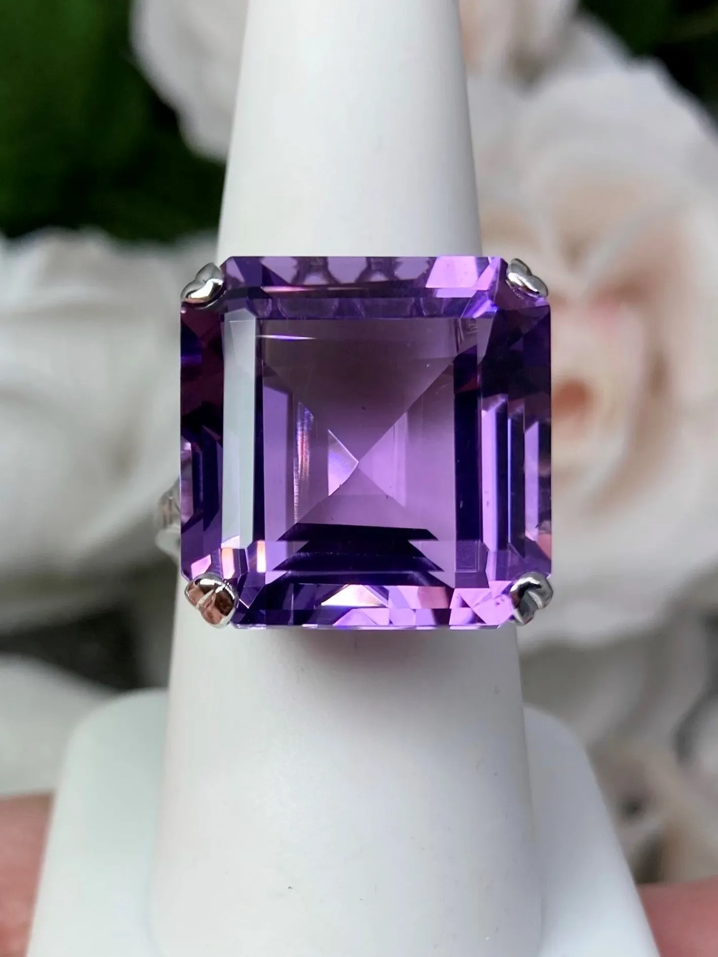 Natural Amethyst Ring, 20ct Big Huge Square Gem, Vintage Jewelry #D1