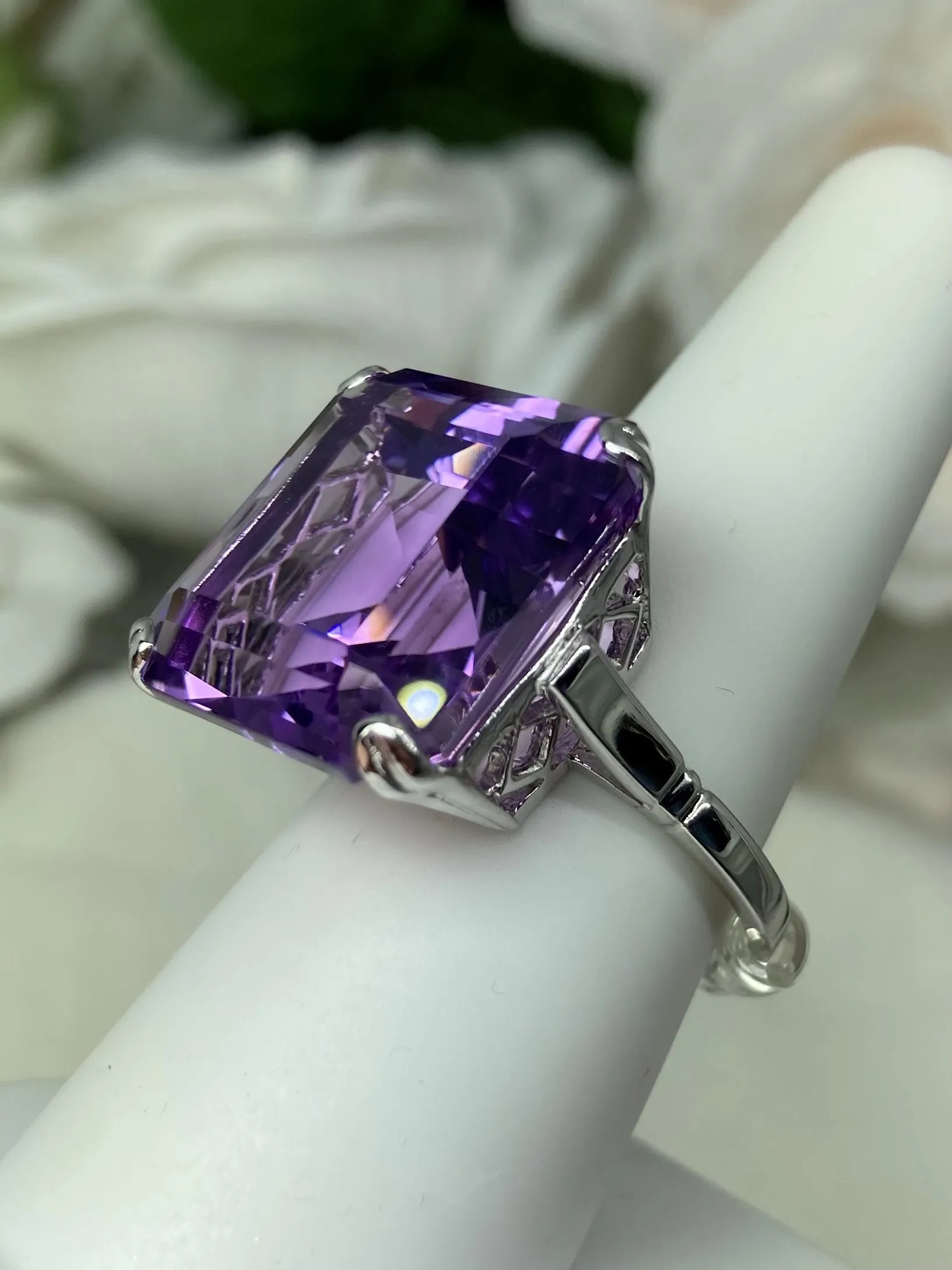 Natural Amethyst Ring, 20ct Big Huge Square Gem, Vintage Jewelry #D1