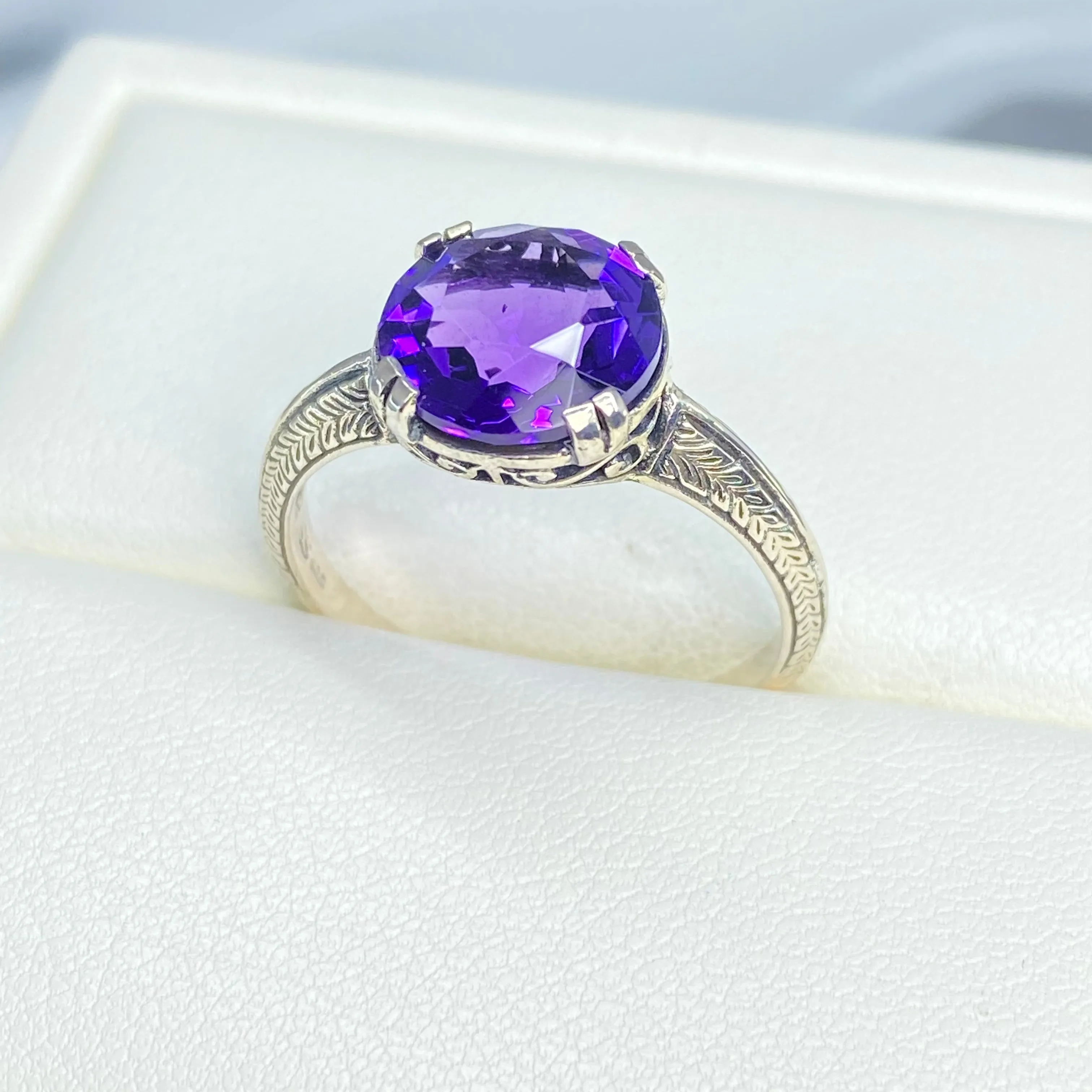 Natural Amethyst Ring, Size 10, Button Ring, Art Deco 1930's Style Jewelry, #D12 - Ready to Ship