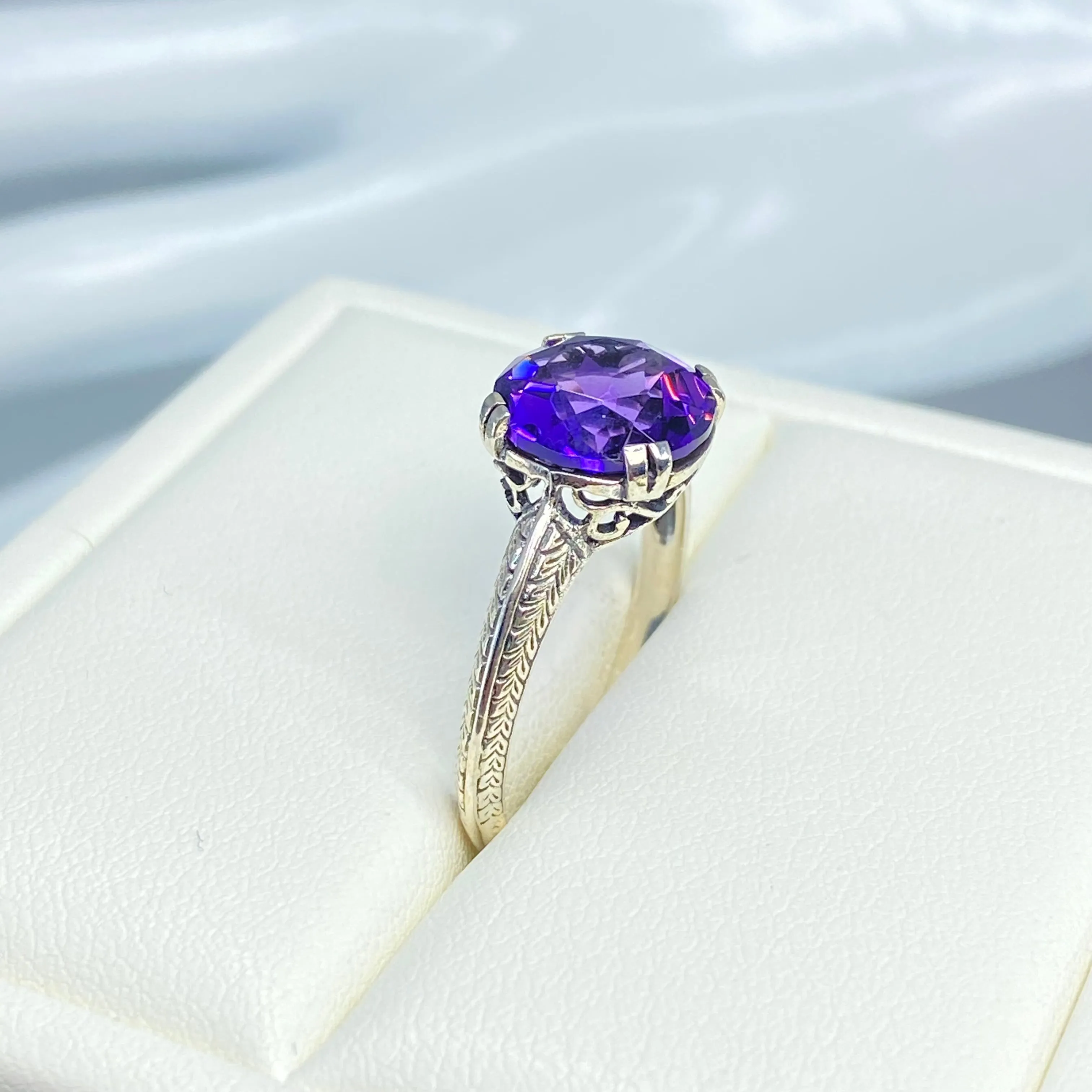 Natural Amethyst Ring, Size 10, Button Ring, Art Deco 1930's Style Jewelry, #D12 - Ready to Ship