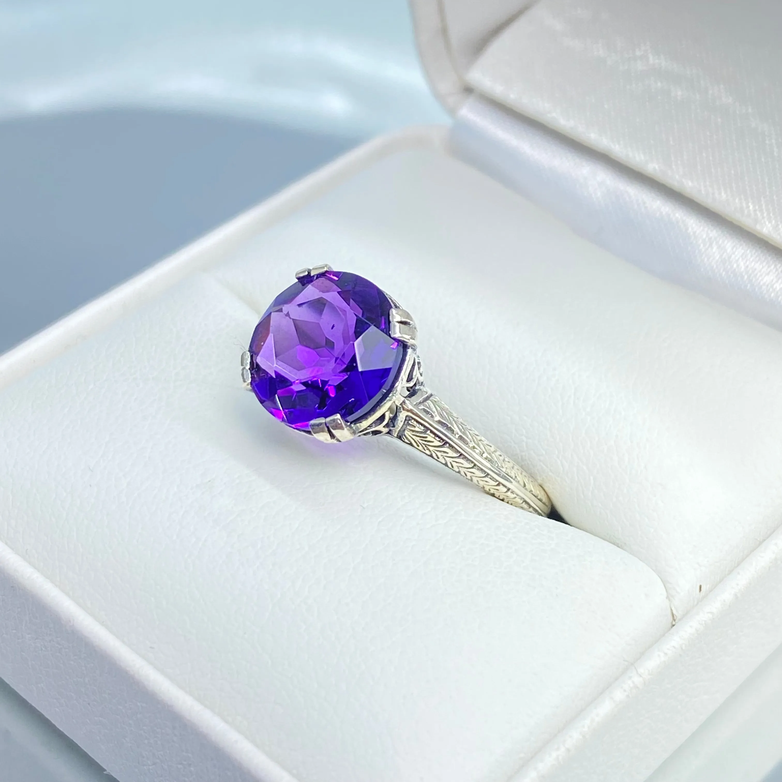 Natural Amethyst Ring, Size 10, Button Ring, Art Deco 1930's Style Jewelry, #D12 - Ready to Ship