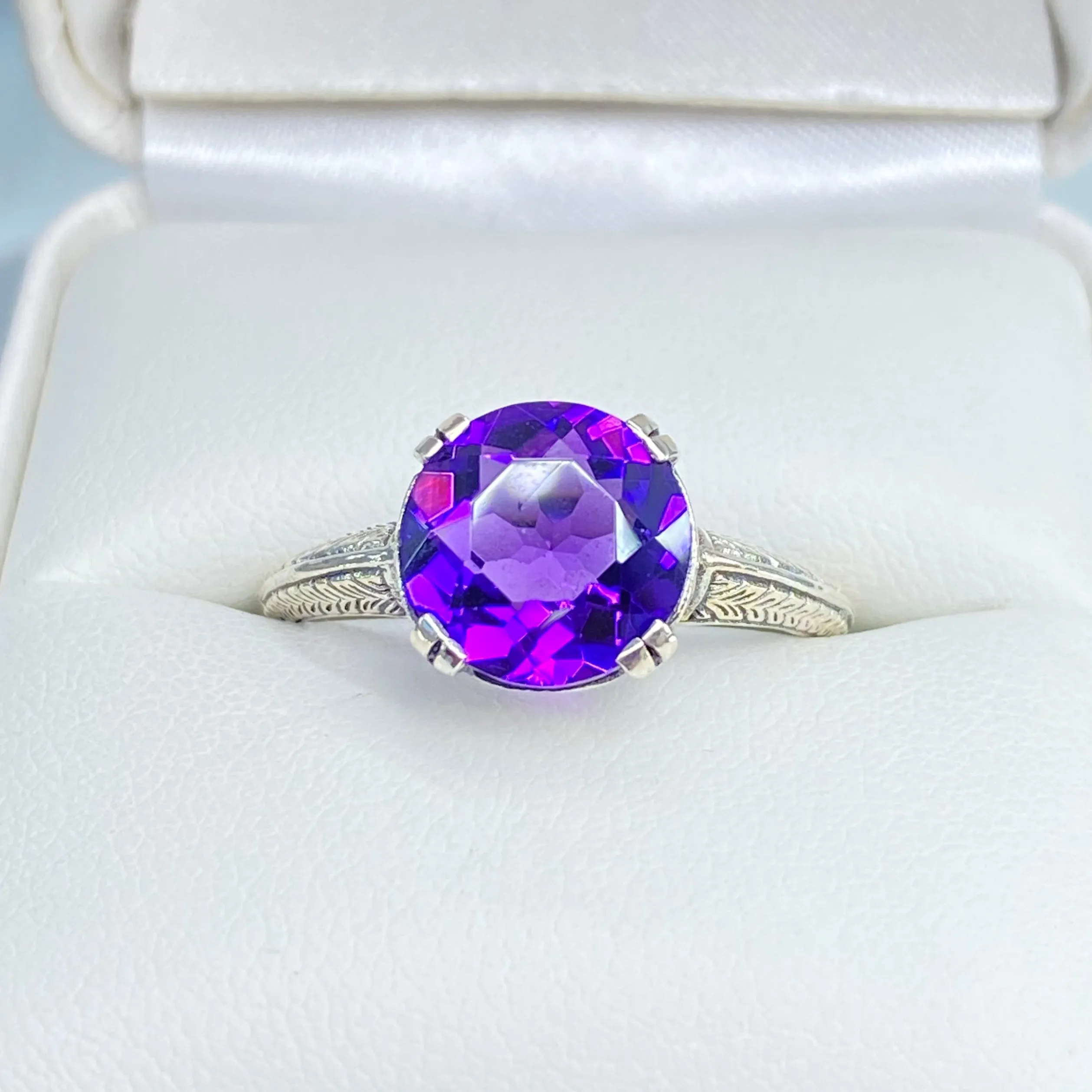 Natural Amethyst Ring, Size 10, Button Ring, Art Deco 1930's Style Jewelry, #D12 - Ready to Ship
