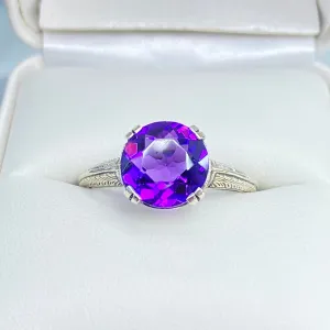 Natural Amethyst Ring, Size 10, Button Ring, Art Deco 1930's Style Jewelry, #D12 - Ready to Ship