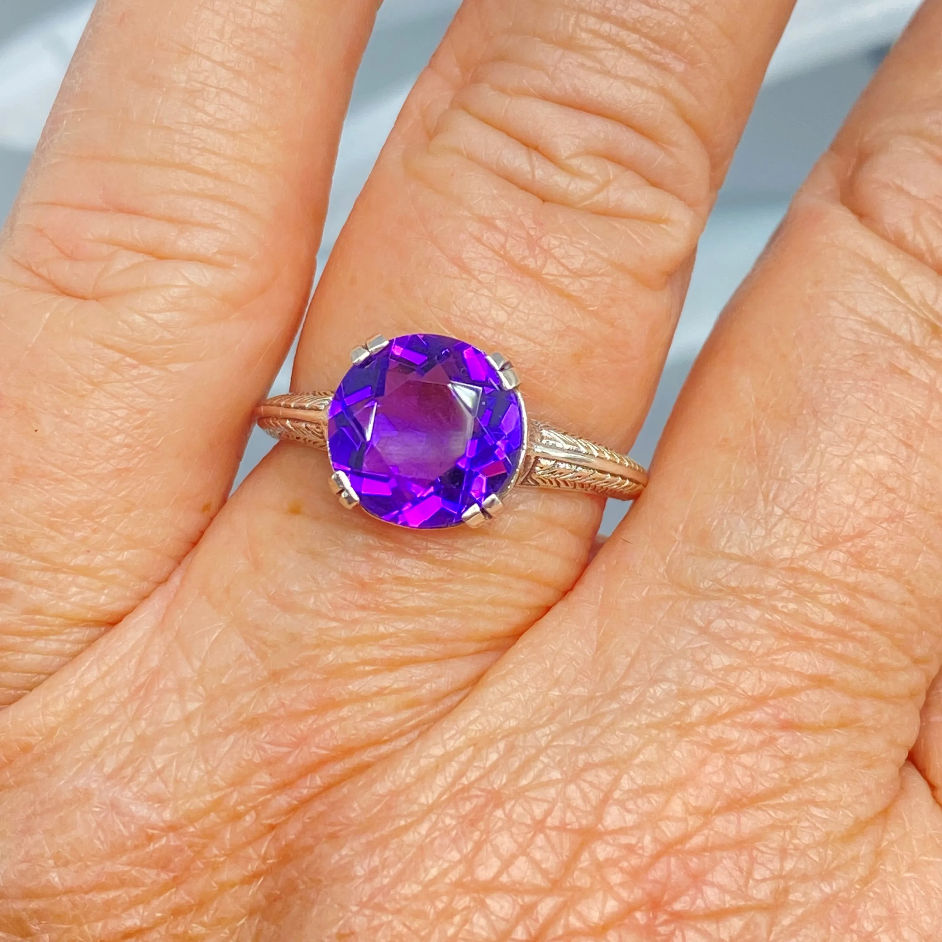 Natural Amethyst Ring, Size 10, Button Ring, Art Deco 1930's Style Jewelry, #D12 - Ready to Ship