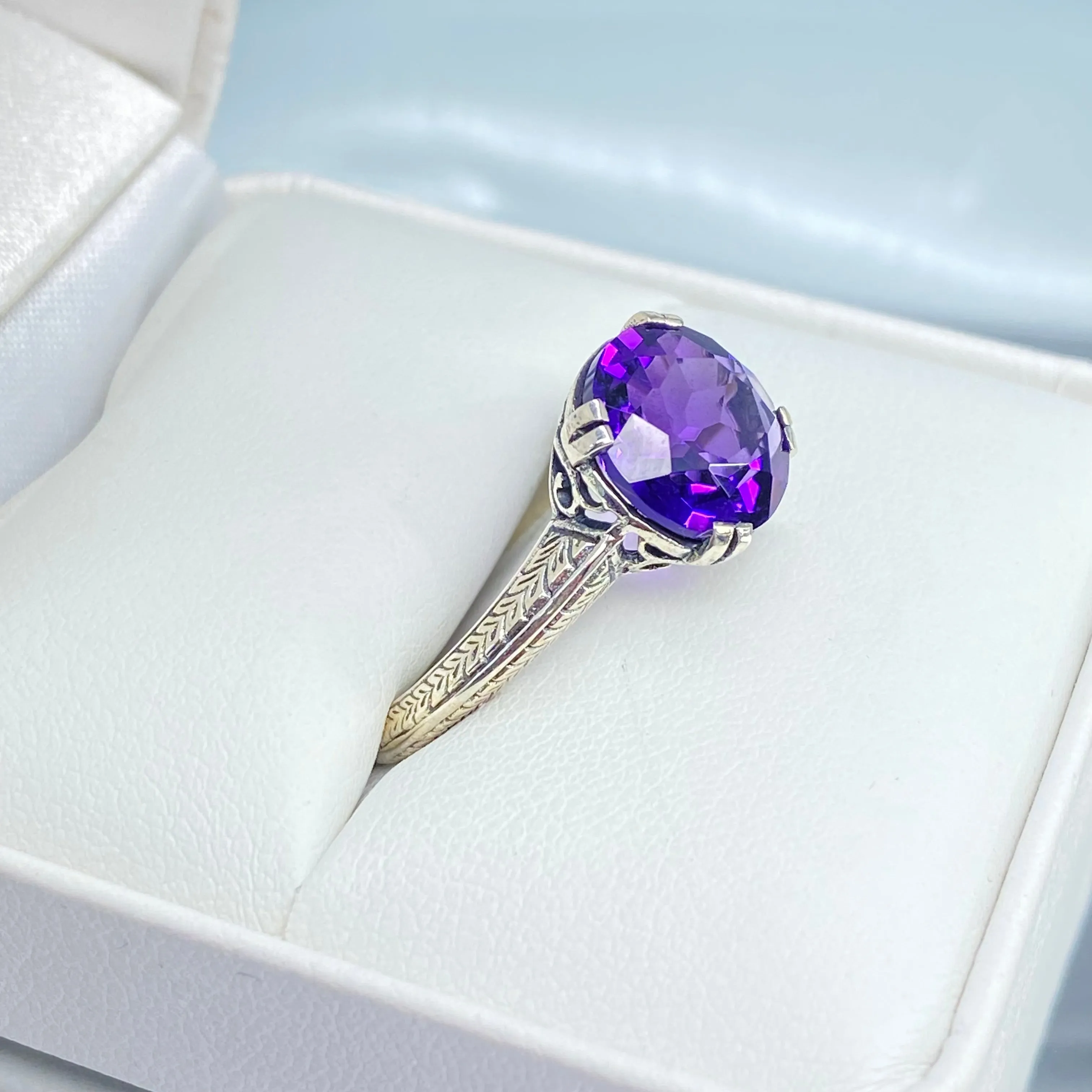 Natural Amethyst Ring, Size 10, Button Ring, Art Deco 1930's Style Jewelry, #D12 - Ready to Ship