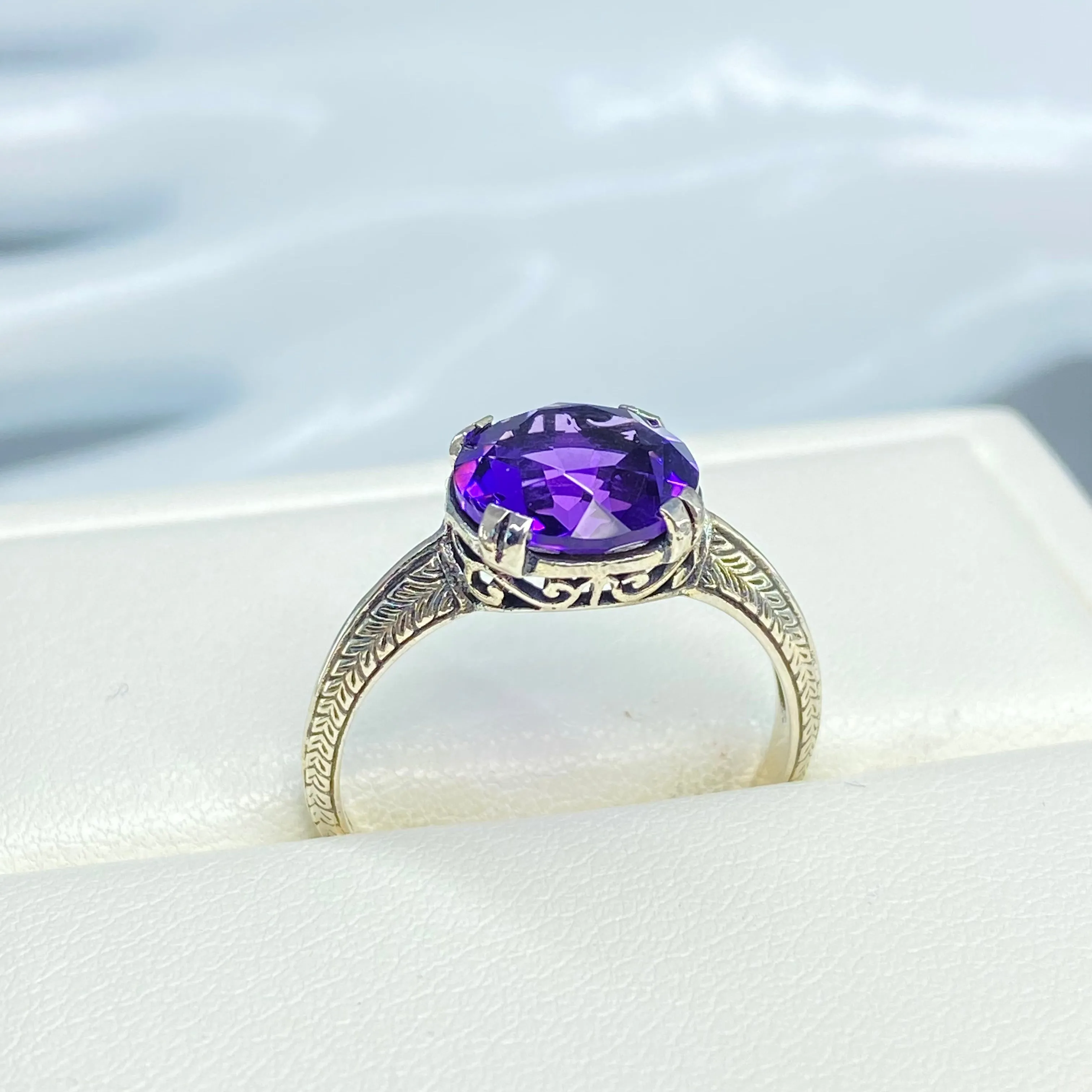 Natural Amethyst Ring, Size 10, Button Ring, Art Deco 1930's Style Jewelry, #D12 - Ready to Ship