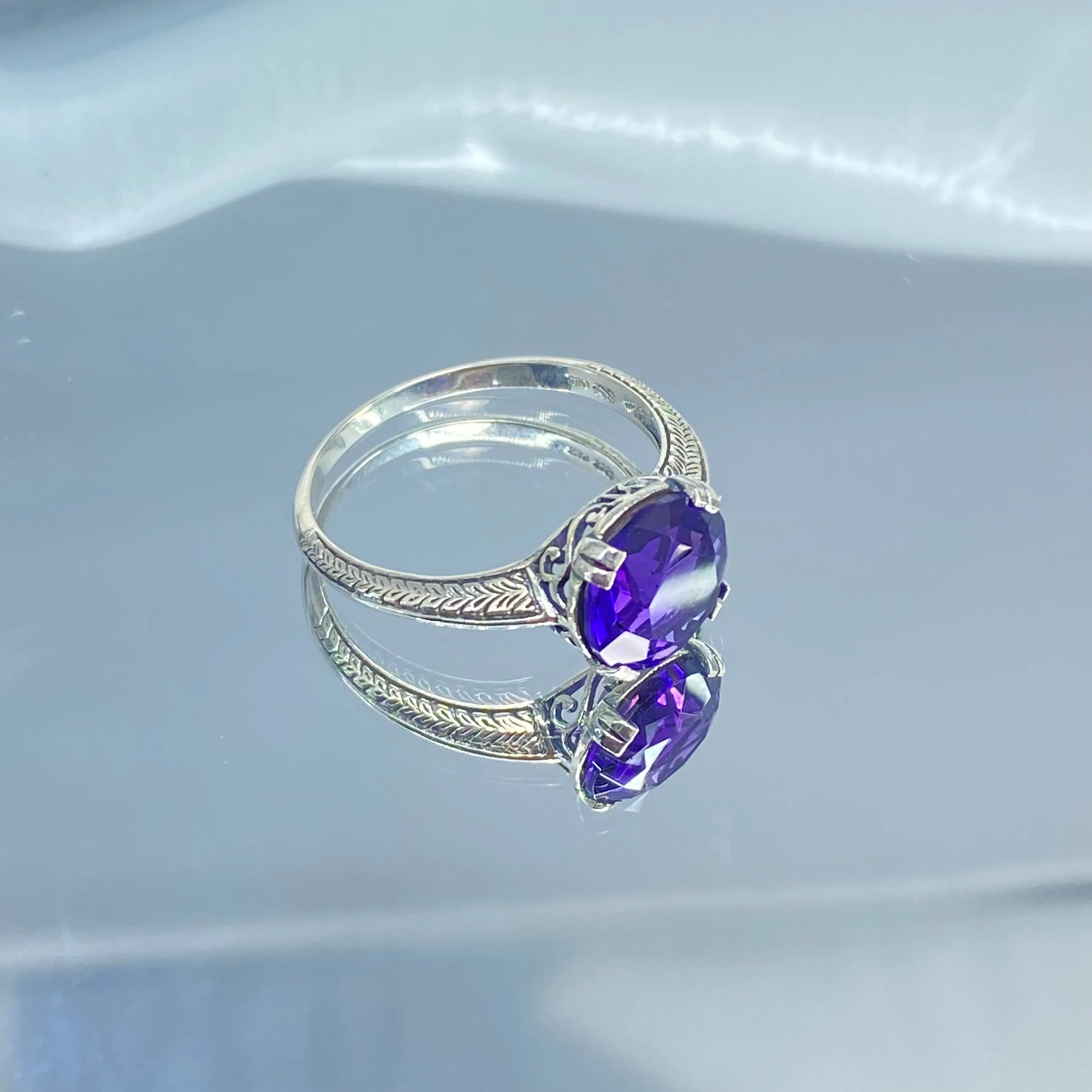Natural Amethyst Ring, Size 10, Button Ring, Art Deco 1930's Style Jewelry, #D12 - Ready to Ship