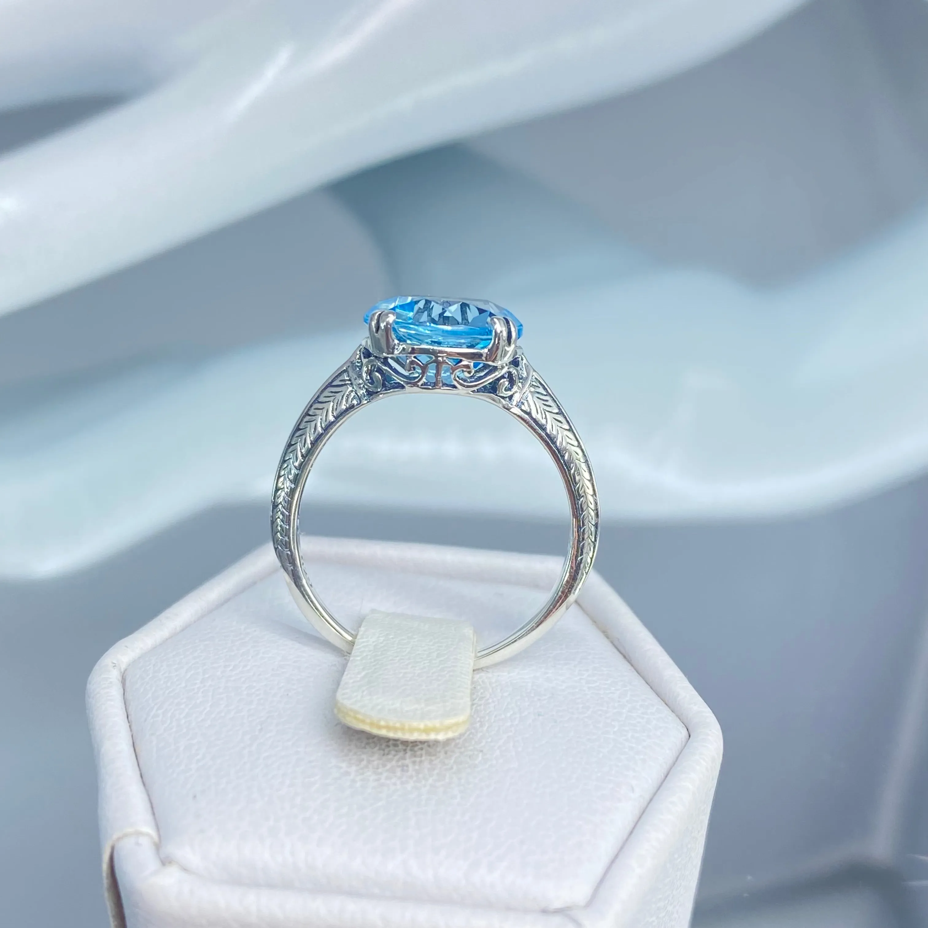 Natural Blue Topaz Ring, Button Ring, Art Deco 1930's Style Jewelry, #D12
