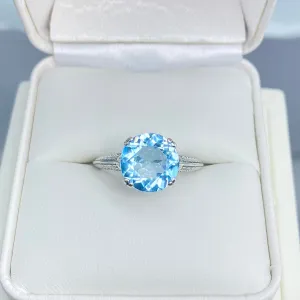 Natural Blue Topaz Ring, Button Ring, Art Deco 1930's Style Jewelry, #D12