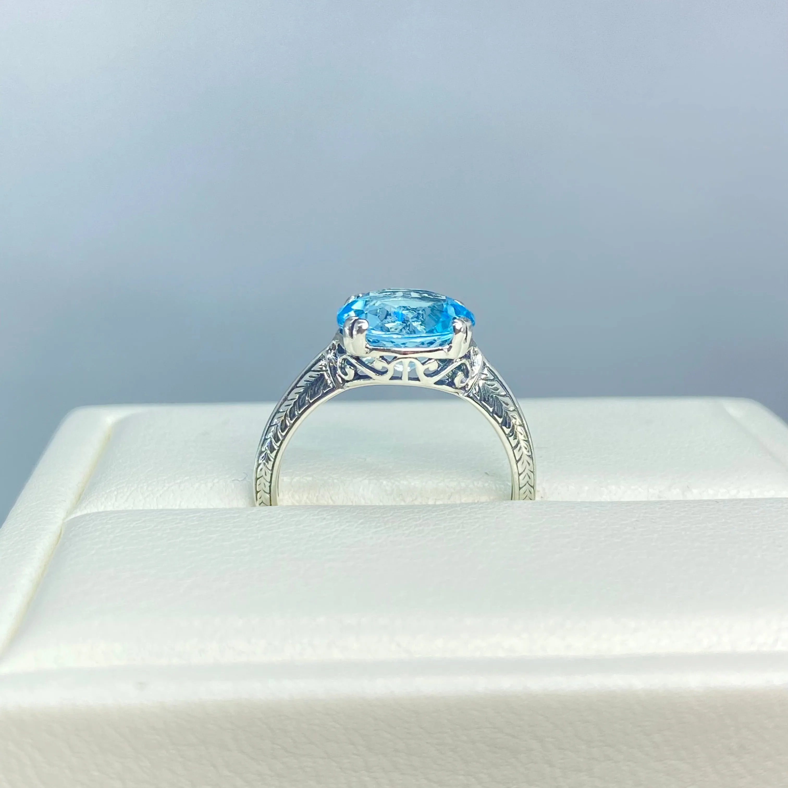 Natural Blue Topaz Ring, Button Ring, Art Deco 1930's Style Jewelry, #D12