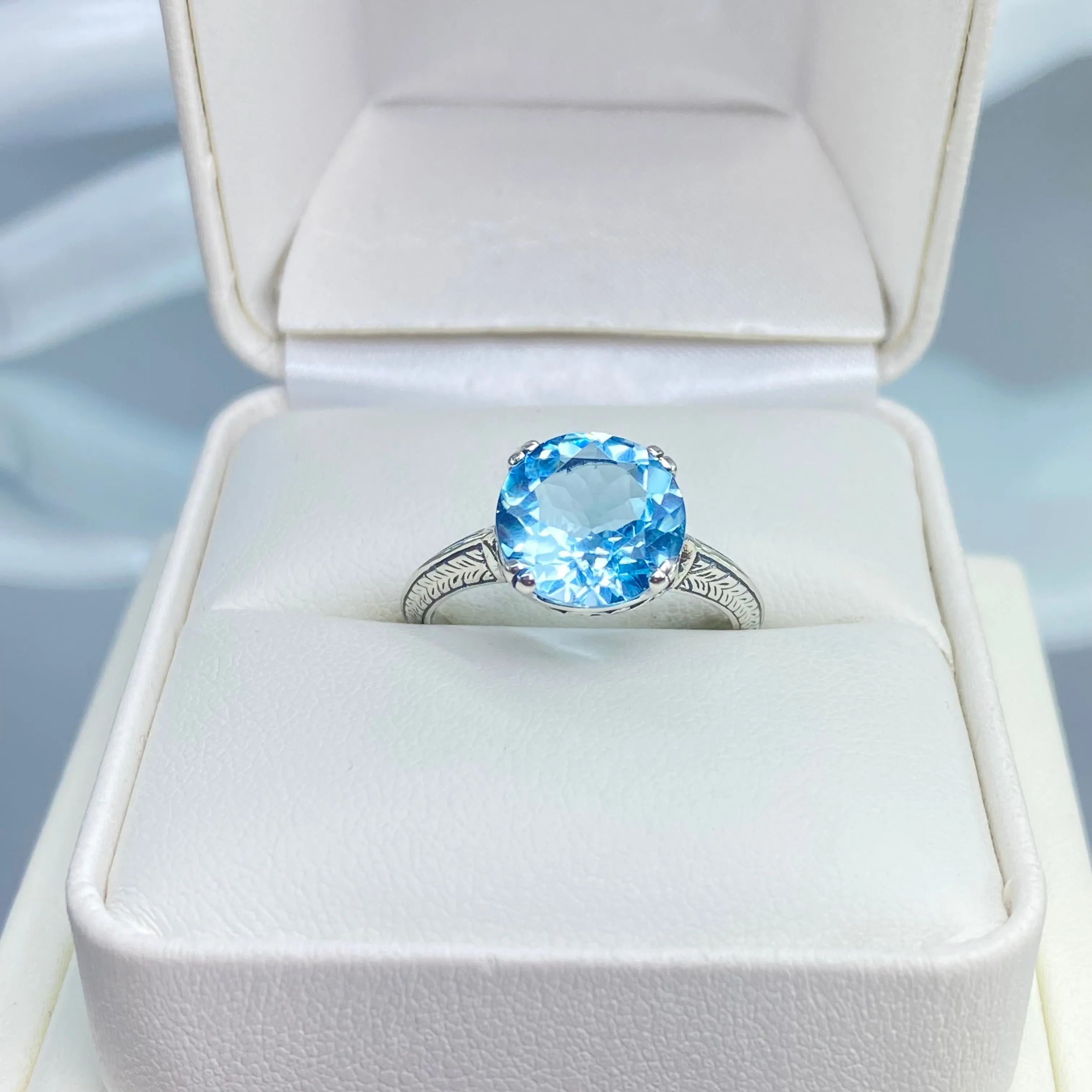 Natural Blue Topaz Ring, Button Ring, Art Deco 1930's Style Jewelry, #D12