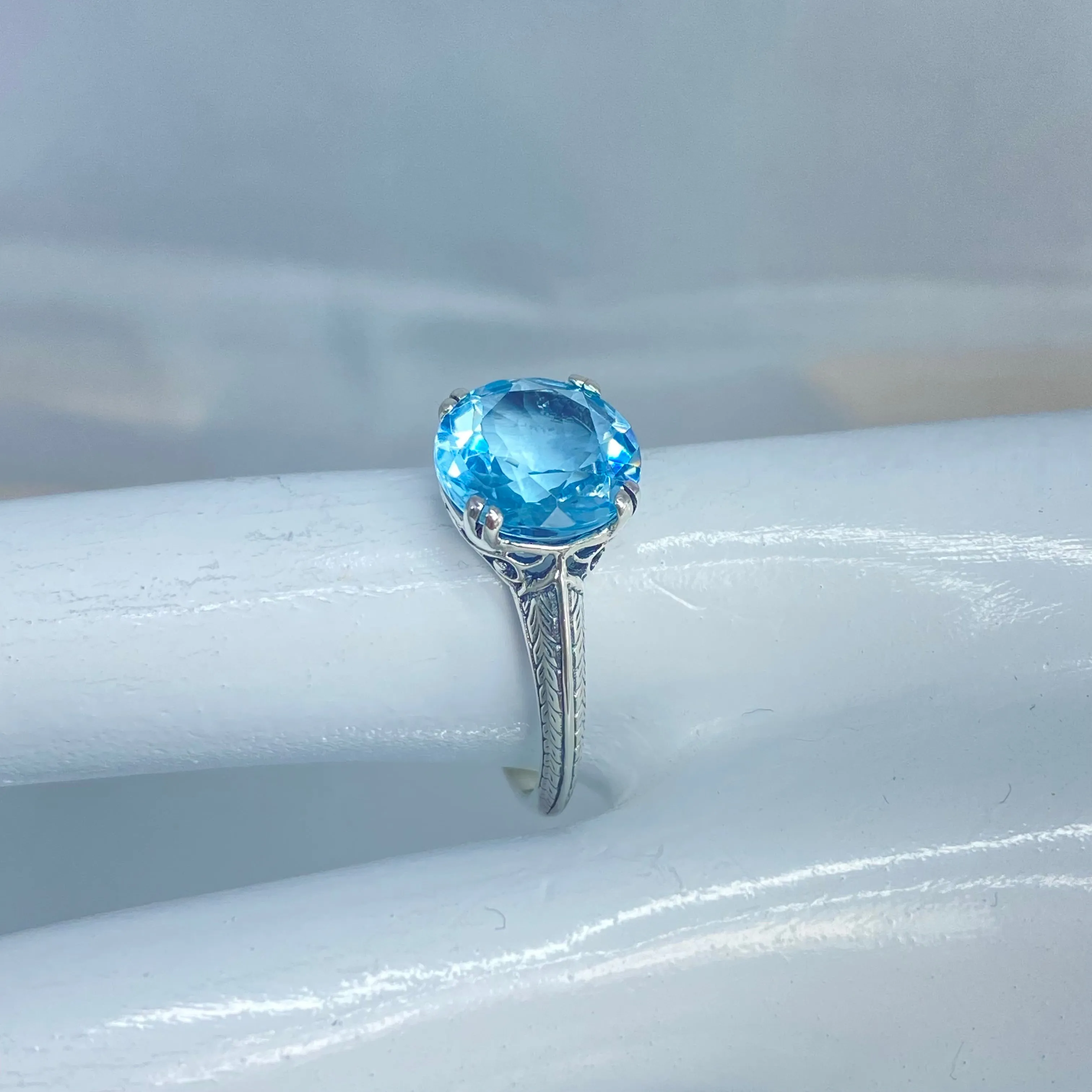 Natural Blue Topaz Ring, Button Ring, Art Deco 1930's Style Jewelry, #D12