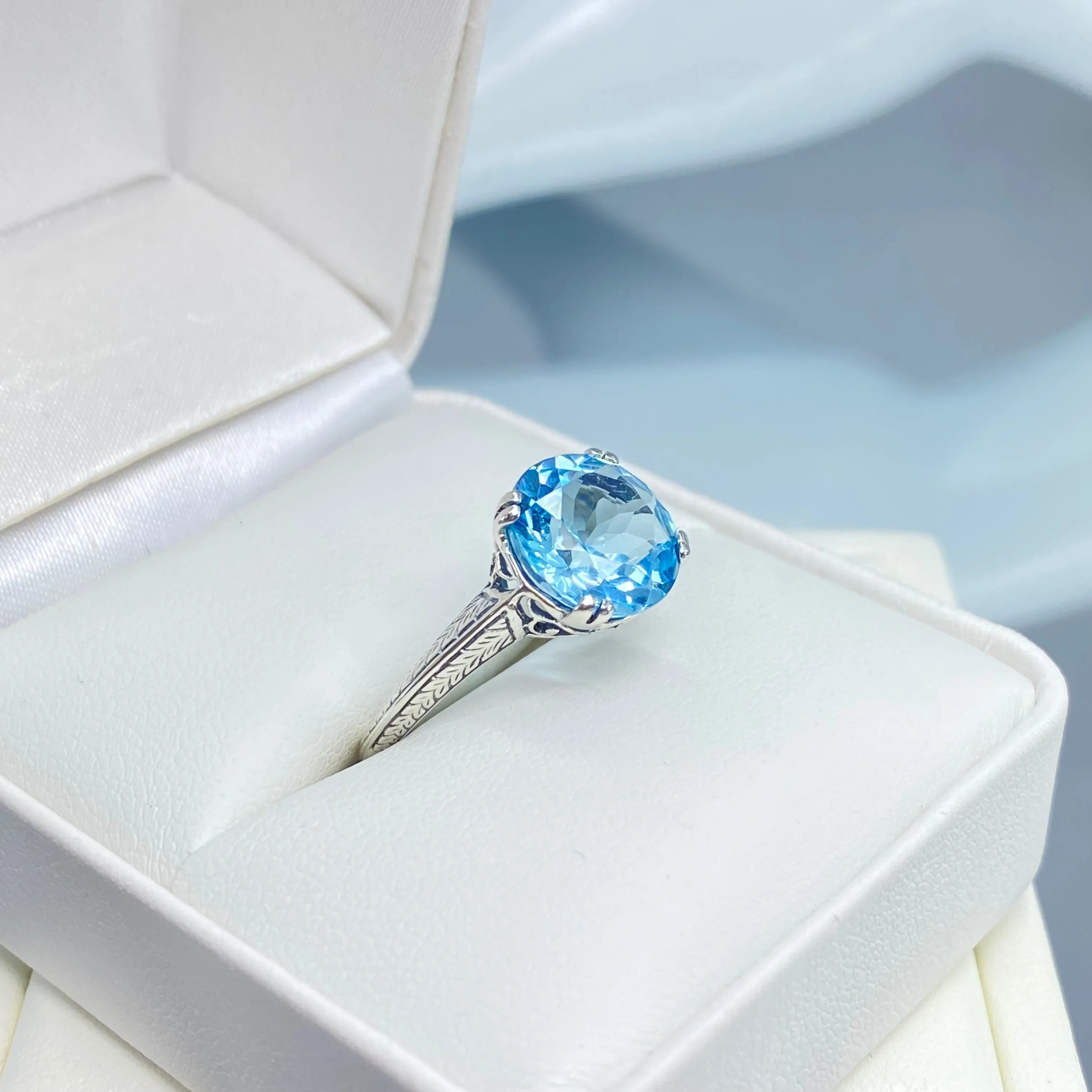 Natural Blue Topaz Ring, Button Ring, Art Deco 1930's Style Jewelry, #D12